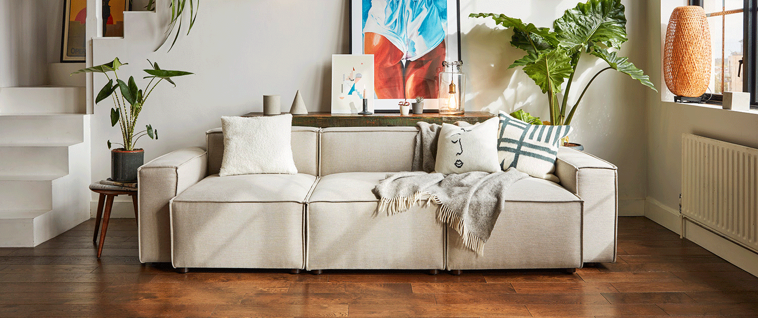 Model 03 Corner Sofa in Light Grey Velvet Lifestyle image 
