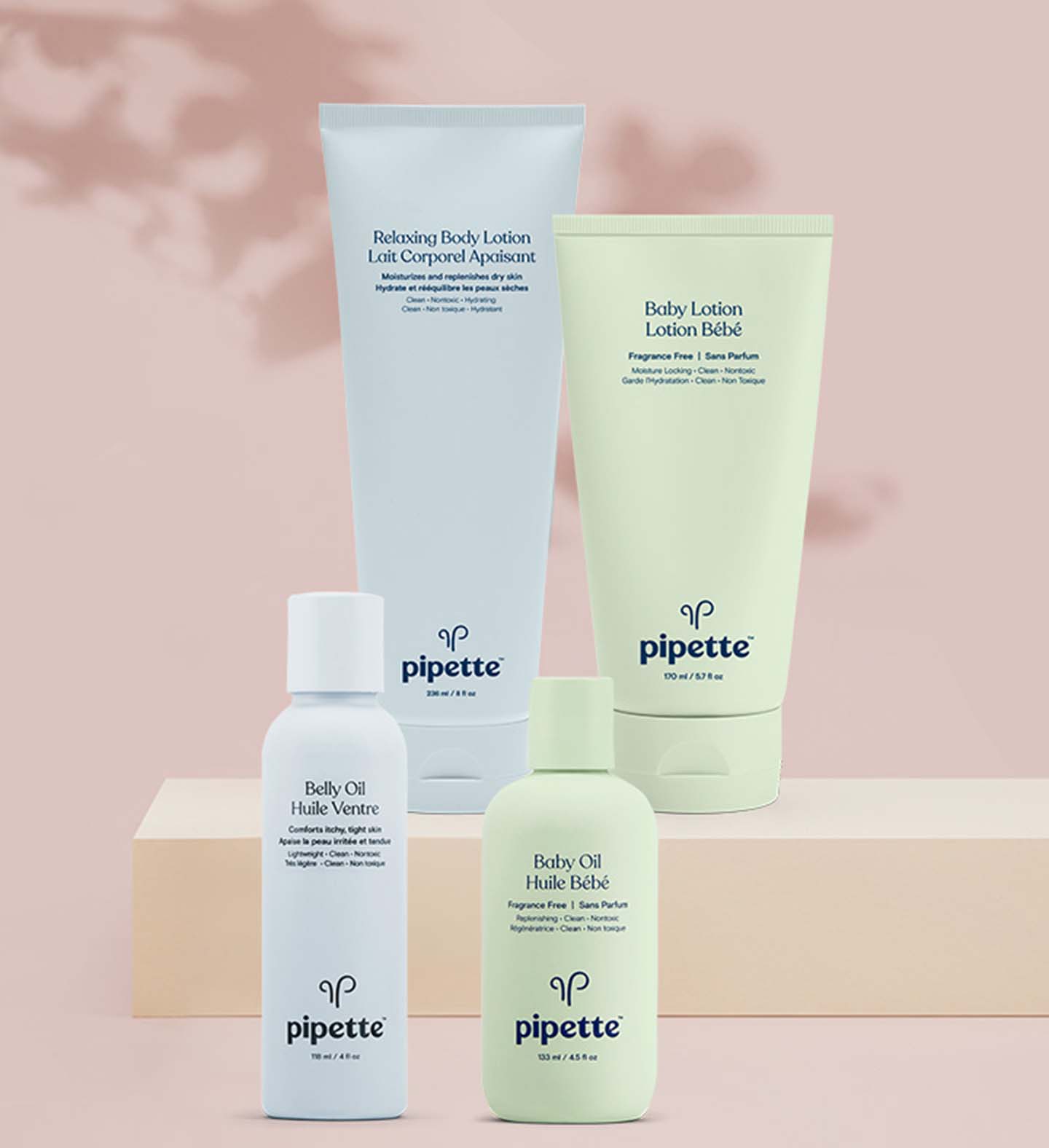 Mom & Baby Bundle includes Relaxing Body Lotion, Belly Oil. Baby Lotion and Baby Oil.
