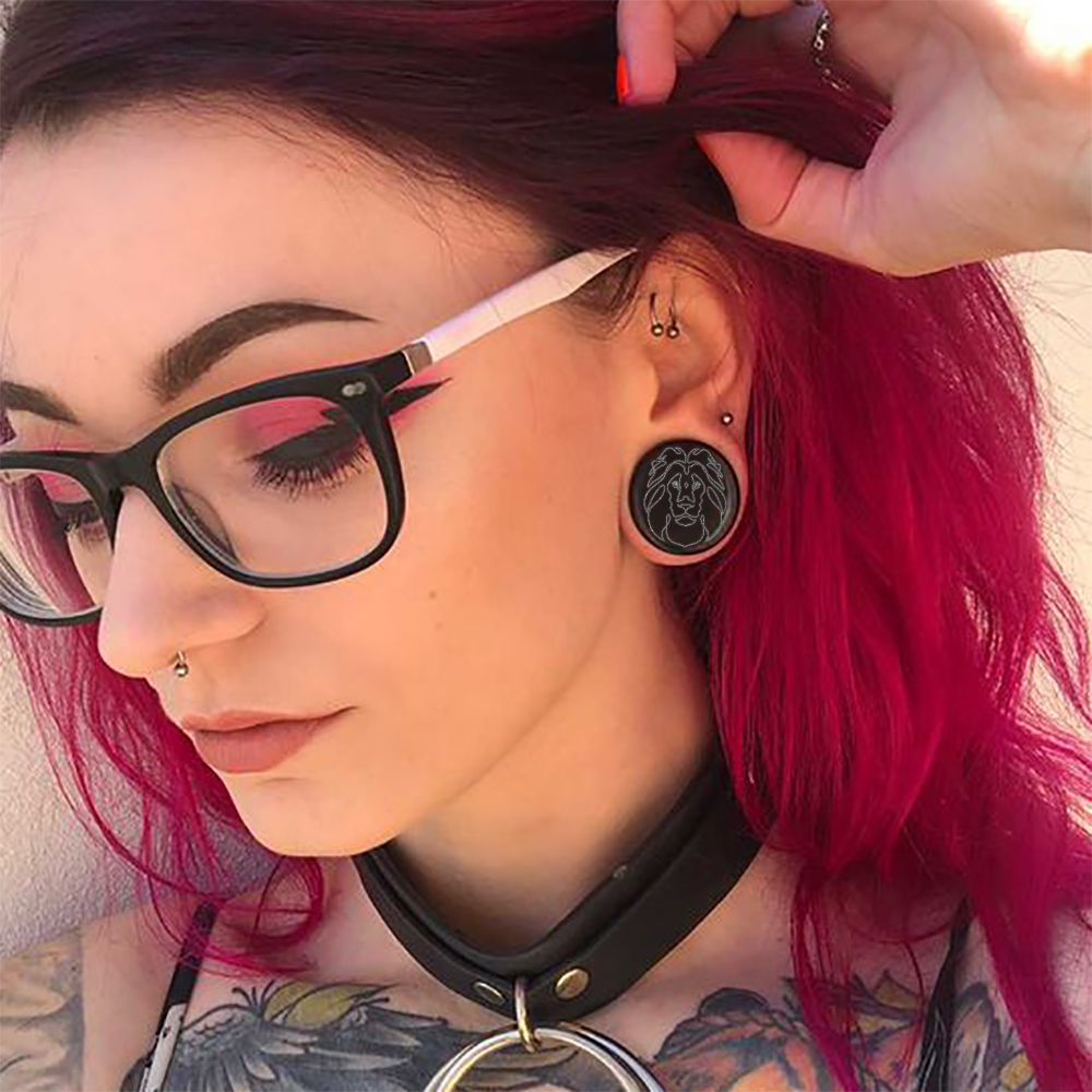  Leo Zodiac Plug / Gauge - Black Glass | Flat Faced Double Flare