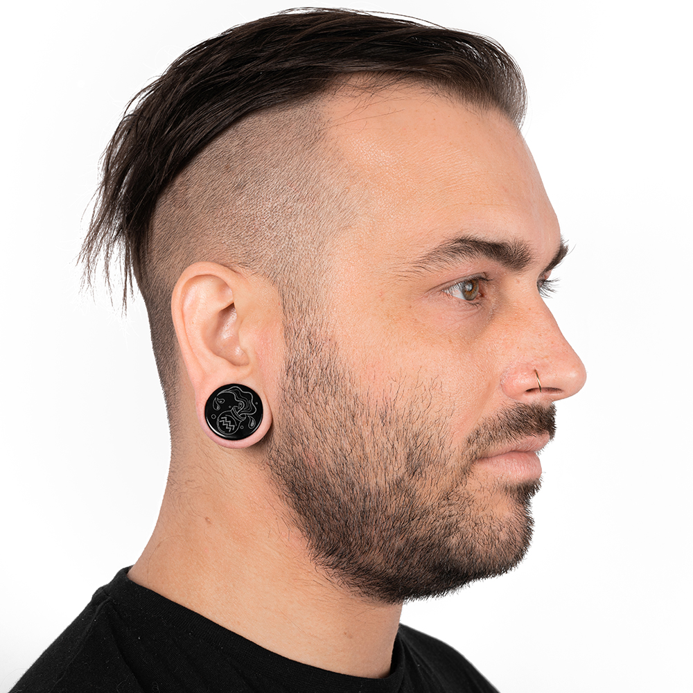  Aquarius Zodiac Plug / Gauge - Black Glass | Flat Faced Double Flare