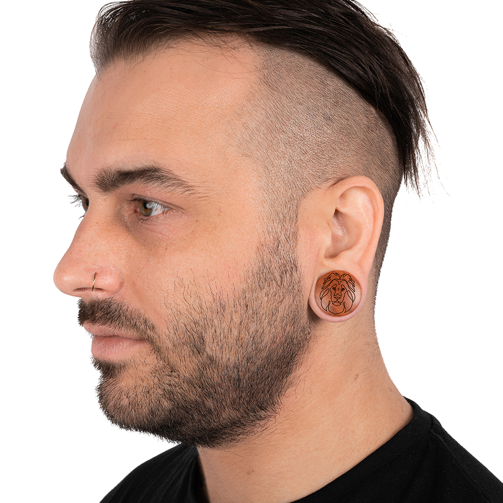  Leo Zodiac Plug / Gauge - Saba Wood | Konvexe Doppelaufgeweitet