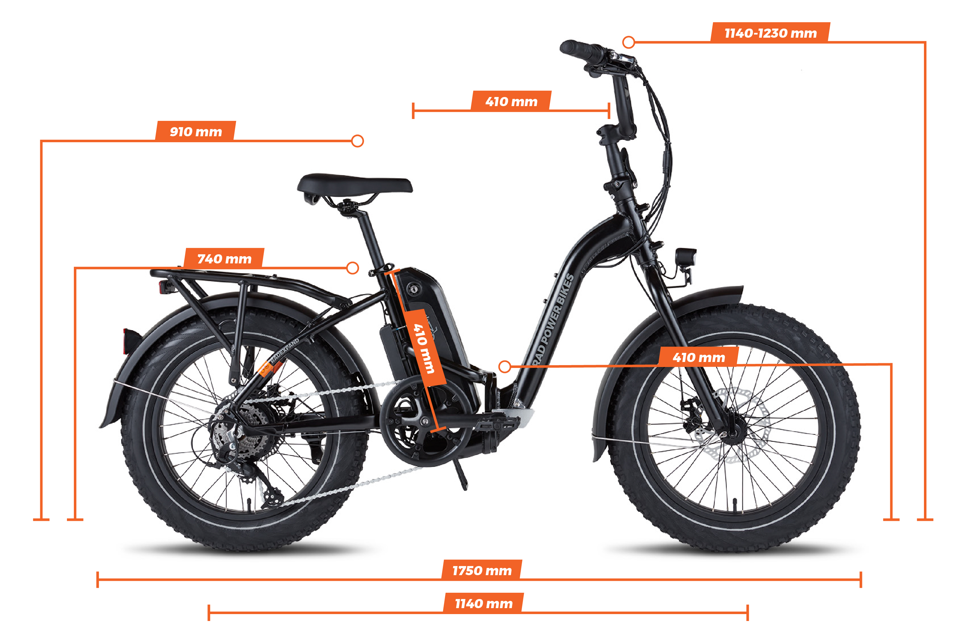 Geometry chart for the RadExpand 5 Electric Folding Bike