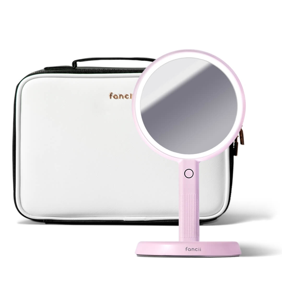 Fancii Rechargeable Travel Makeup Mirror with LED Light, 8 Foldable Stand, 3 Color Lighting Travel Mirror. Dimmable & Lightweight Portable Vanity