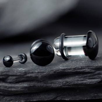Beginner Ear Stretching Kit, Surgical Steel Taper & Clear Black Glass Plug / Gauge - 33 Piece