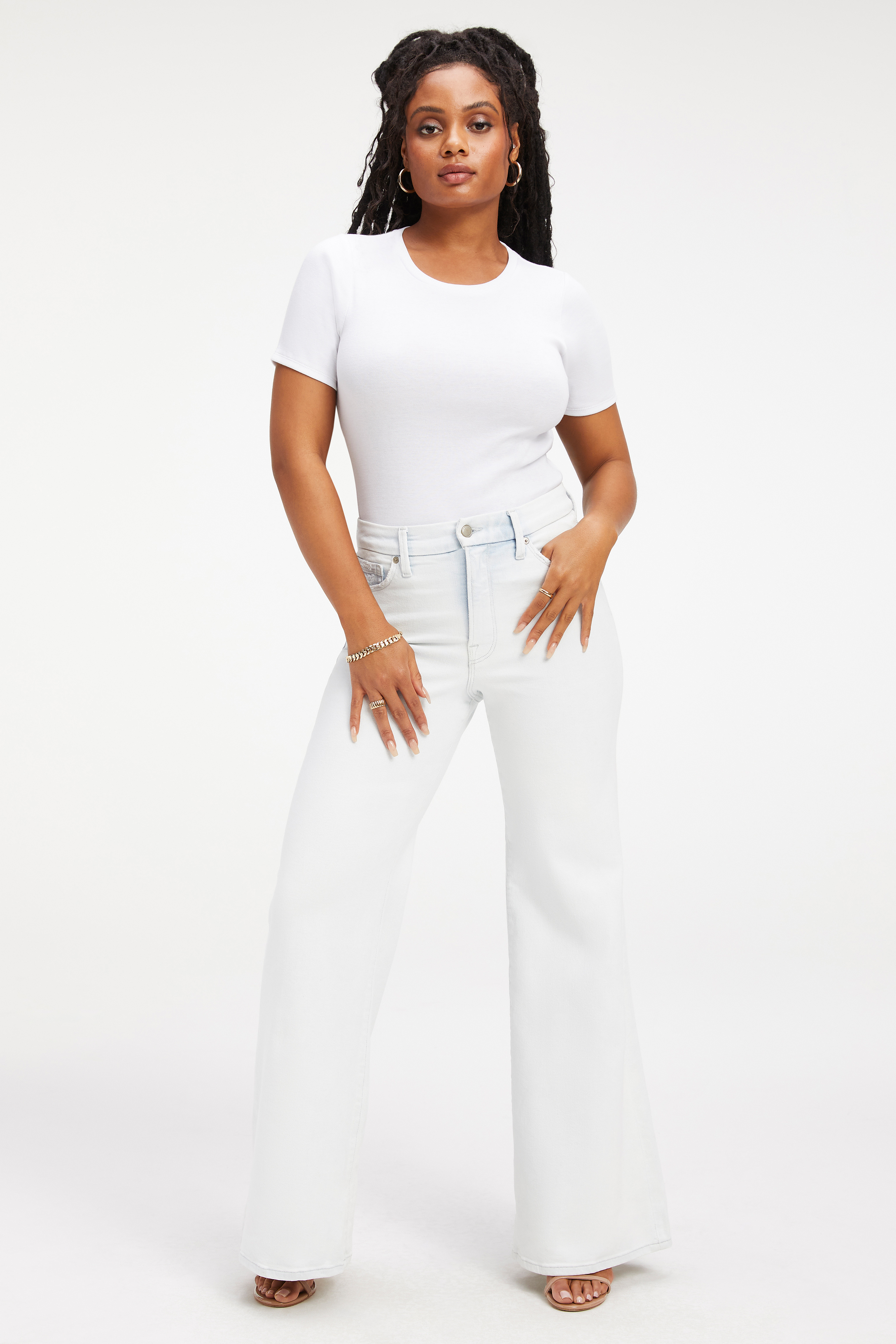 OPEN BACK TEE BODYSUIT in WHITE001 styled with our GOOD CLASSIC BOOT in WHITE036