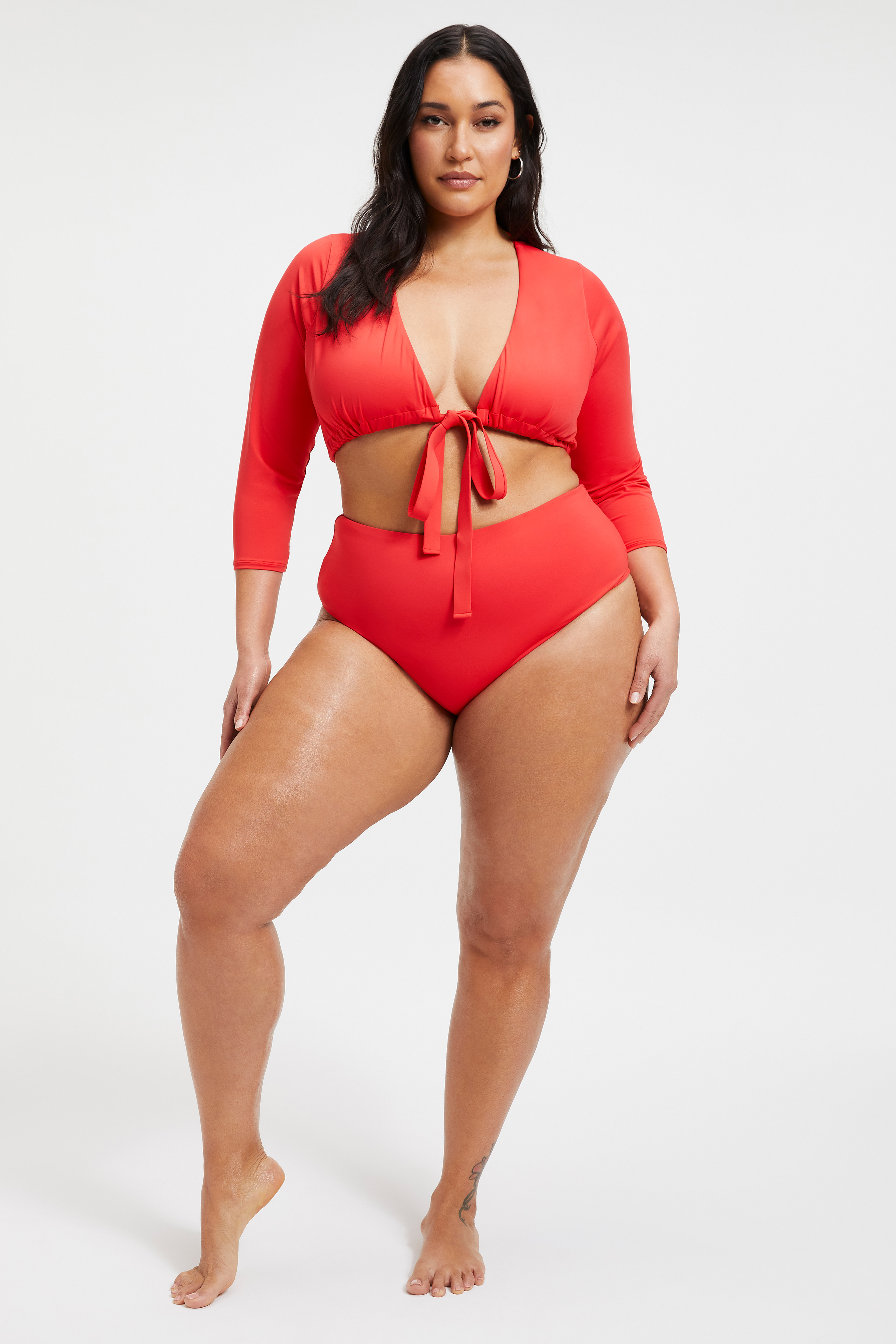 SWIM BRIEF in BRIGHT POPPY 002 styled with our SEXY BOOST TOP in BRIGHT POPPY 002, or SEXY BOOST BIKINI TOP in BRIGHT POPPY 002