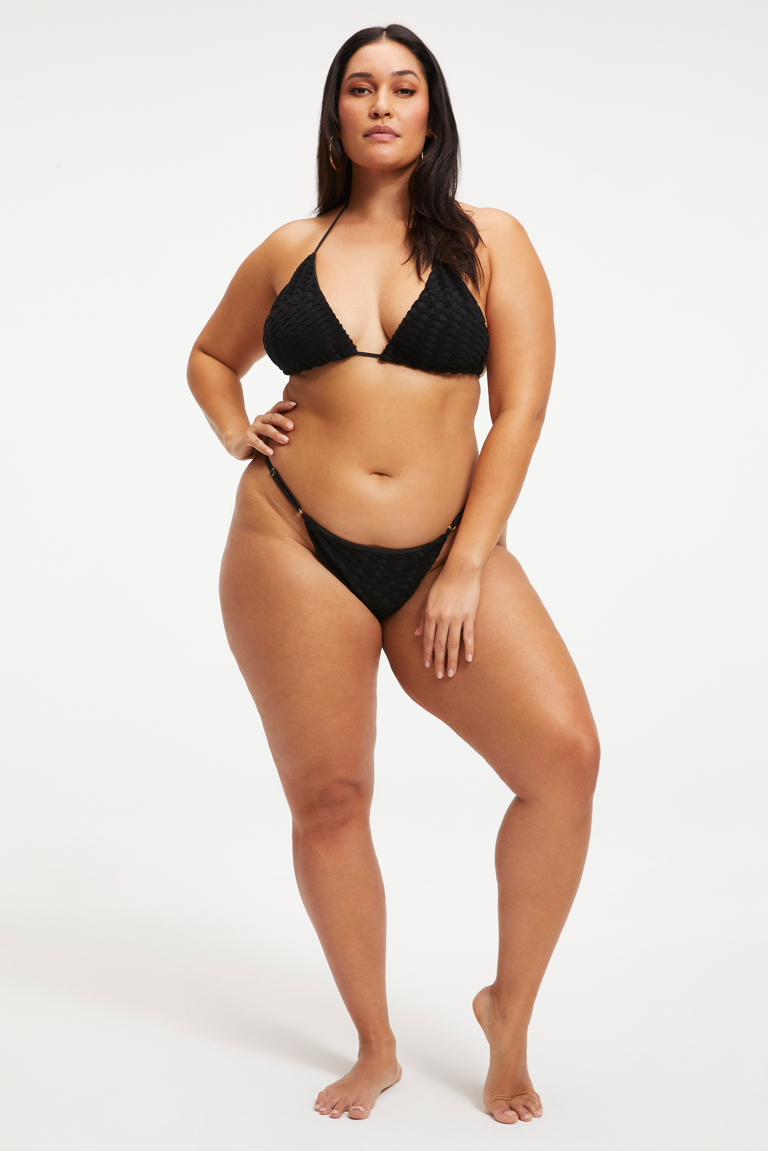 JACQUARD PERFECT FIT BOTTOM in BLACK001 styled with our JACQUARD DEMI TOP in BLACK001, JACQUARD BETTER BAND TOP in BLACK001, or JACQUARD TINY TIES TOP in BLACK001
