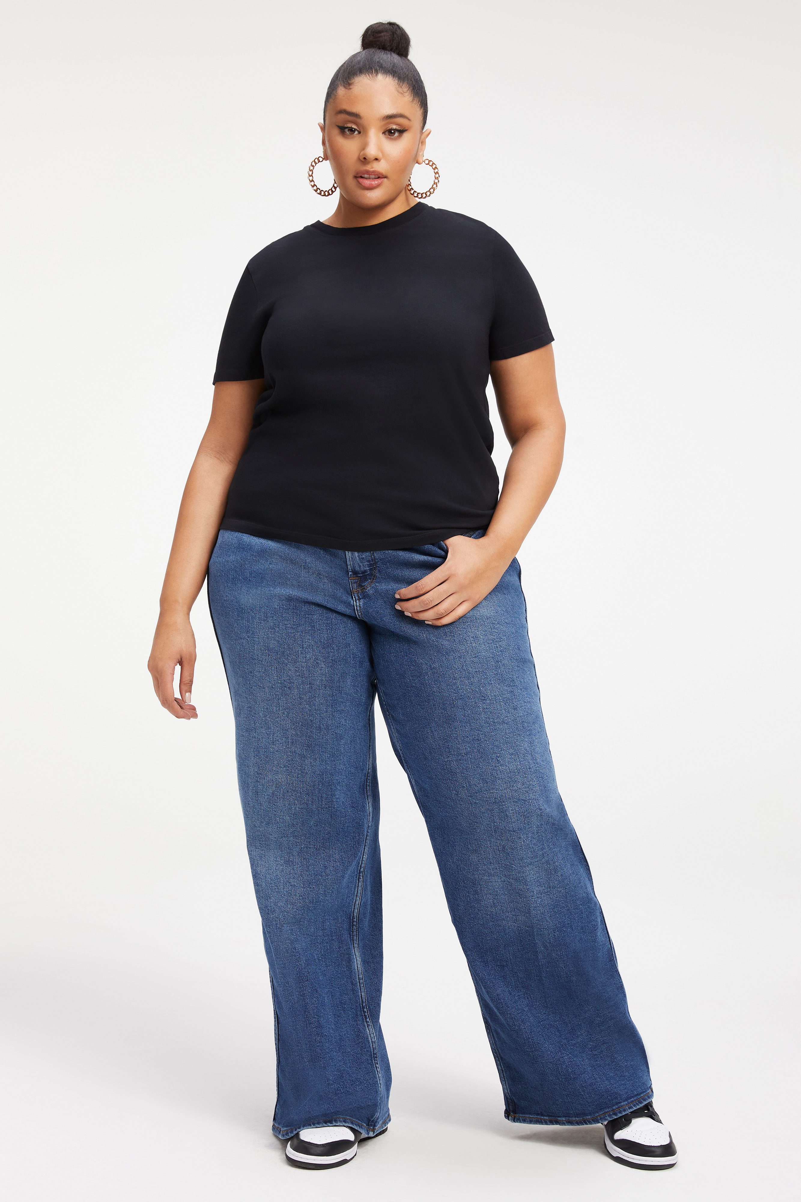 COTTON RELAXED CREW NECK in BLACK001 styled with our GOOD SKATE JEANS in INDIGO062,