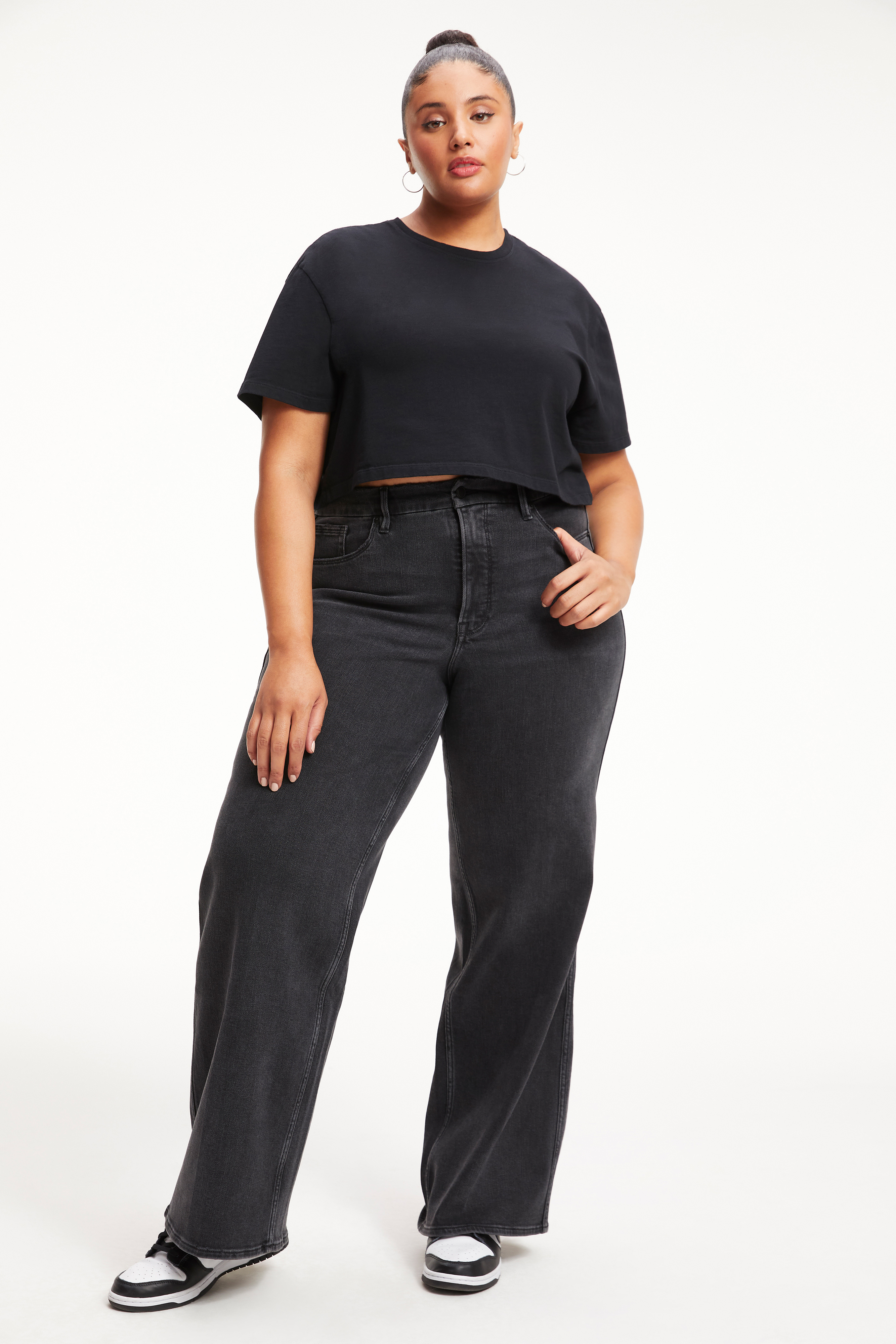 GOOD SKATE JEANS in BLACK274 styled with our COTTON CROPPED TEE in BLACK001, COTTON CROPPED LONG SLEEVE TEE in BLACK001, or GOOD FORM MODERN TANK BODY in BLACK001