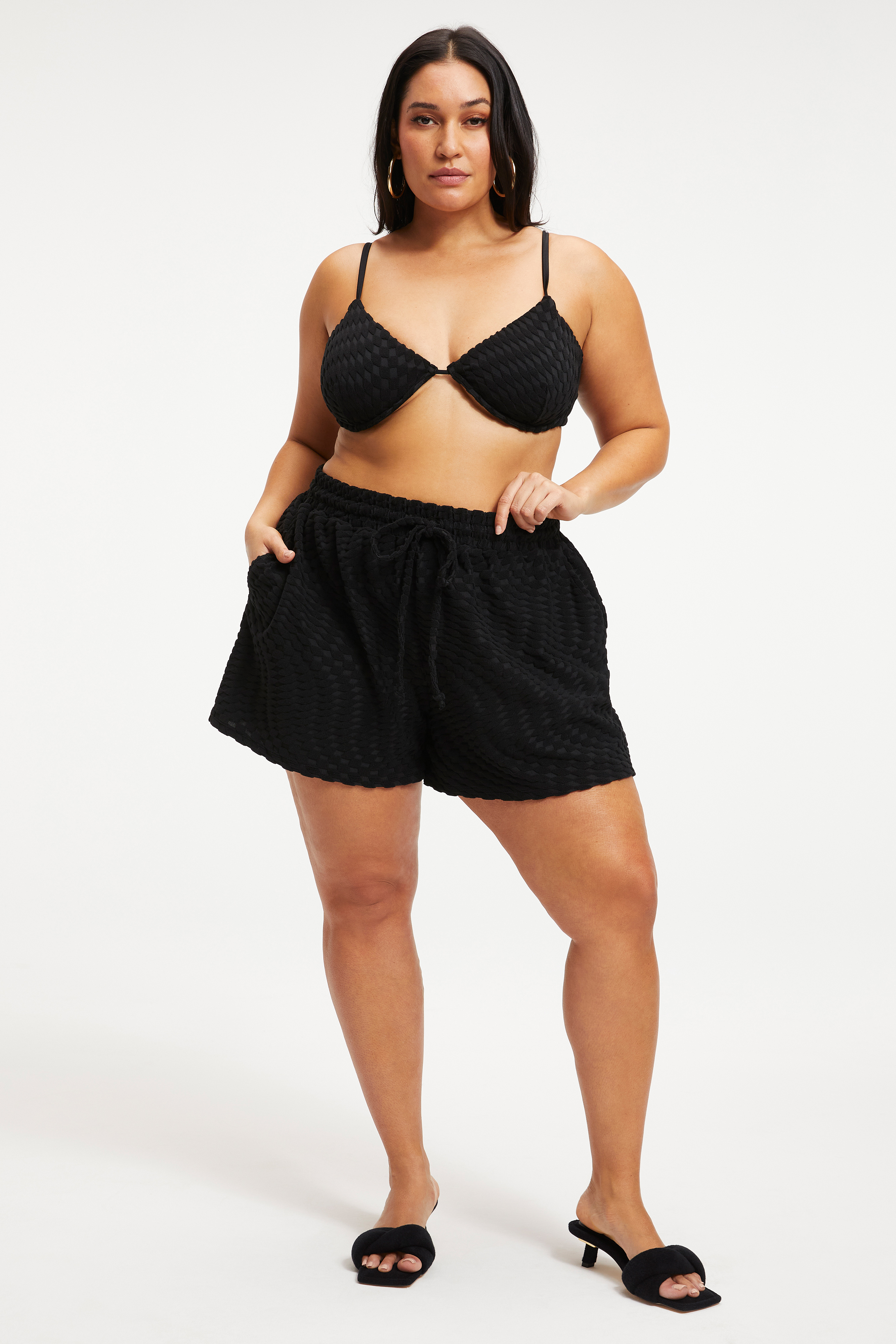 JACQUARD TERRY SHORT in BLACK001 styled with our JACQUARD TERRY SHIRT in BLACK001
