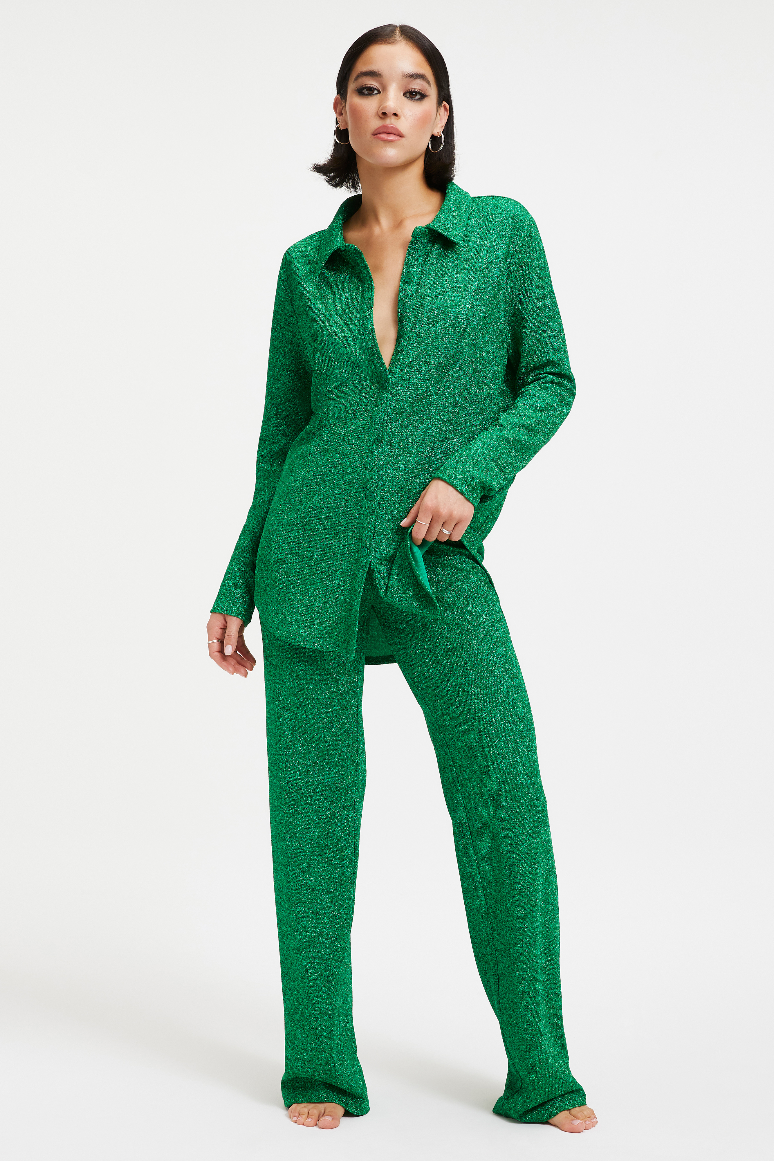 Styled With feature image for product SPARKLE BUTTON DOWN TOP | SUMMER GREEN002