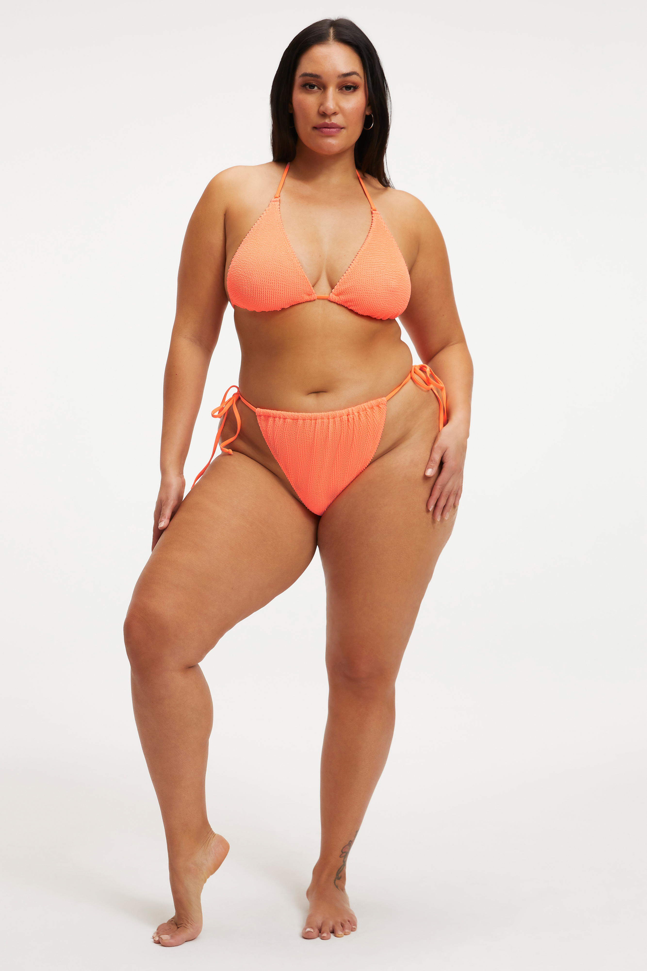 ALWAYS FITS TINY TIES BIKINI BOTTOM in ORANGE CREAM001 styled with our ALWAYS FITS TINY TIES BIKINI TOP in ORANGE CREAM001, or ALWAYS FITS TWISTED TOP in ORANGE CREAM001