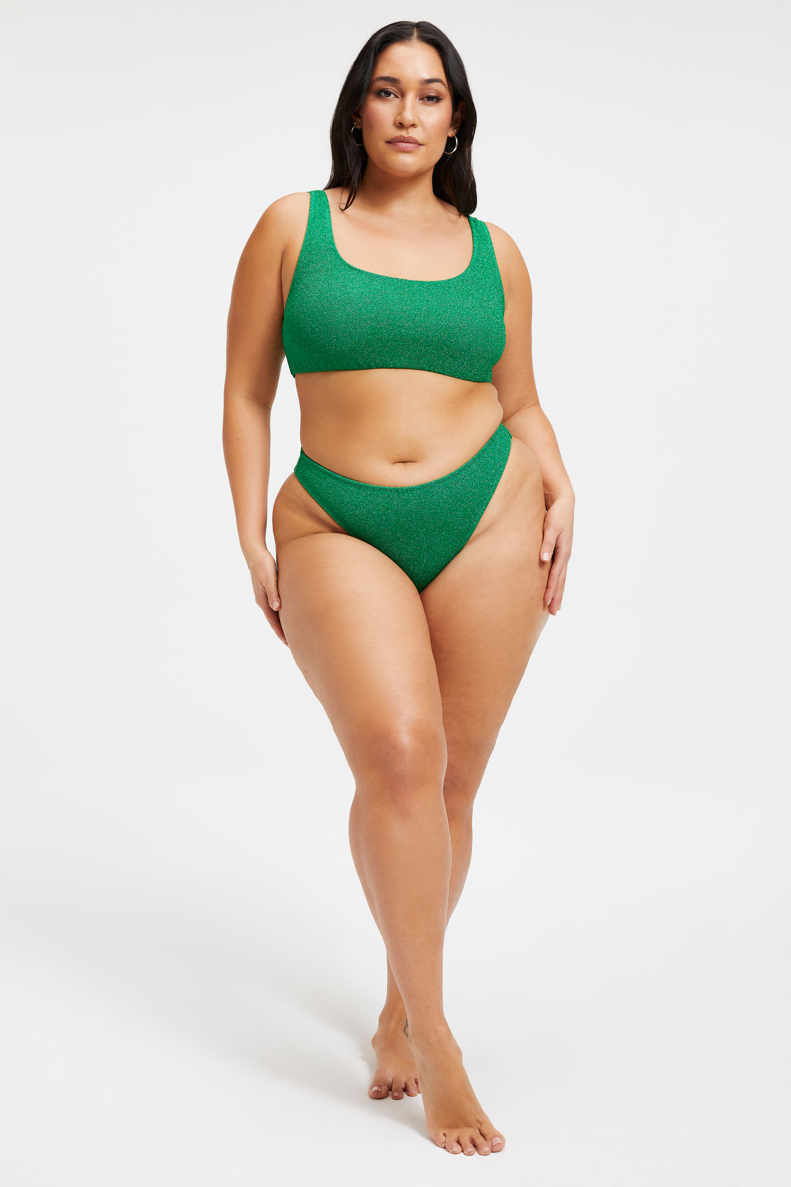 SPARKLE SCOOP TOP in SUMMER GREEN002 styled with our SPARKLE BETTER BIKINI BOTTOM in SUMMER GREEN002, or SPARKLE SWIM BRIEF in SUMMER GREEN002