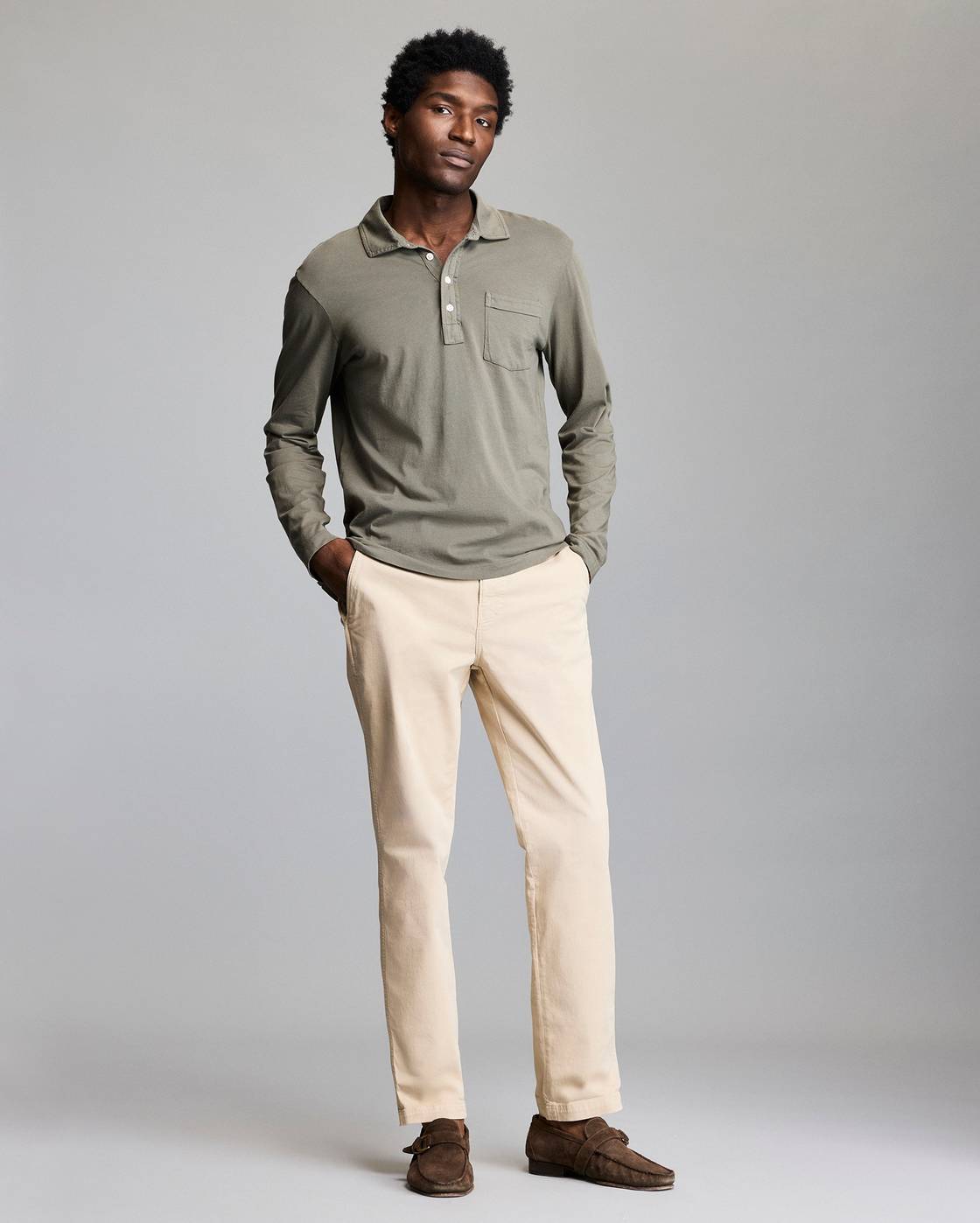 Billy Reid Long Sleeve Pensacola Polo Men's Polo Shirt - Washed Grey Billy Reid Long Sleeve Pensacola Polo Men's Polo Shirt - Washed Grey