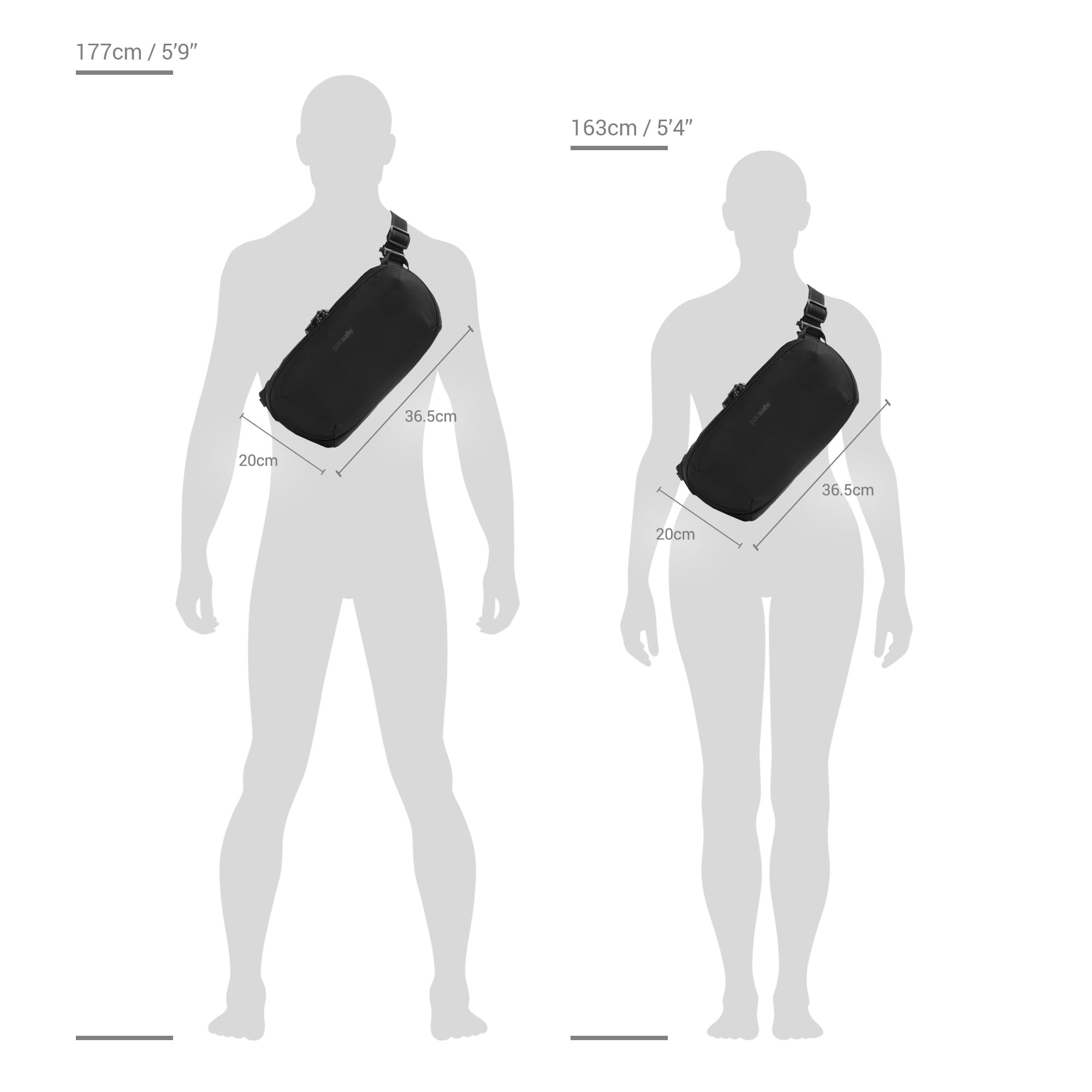 Size chart for Pacsafe® V Anti-Theft Urban Sling