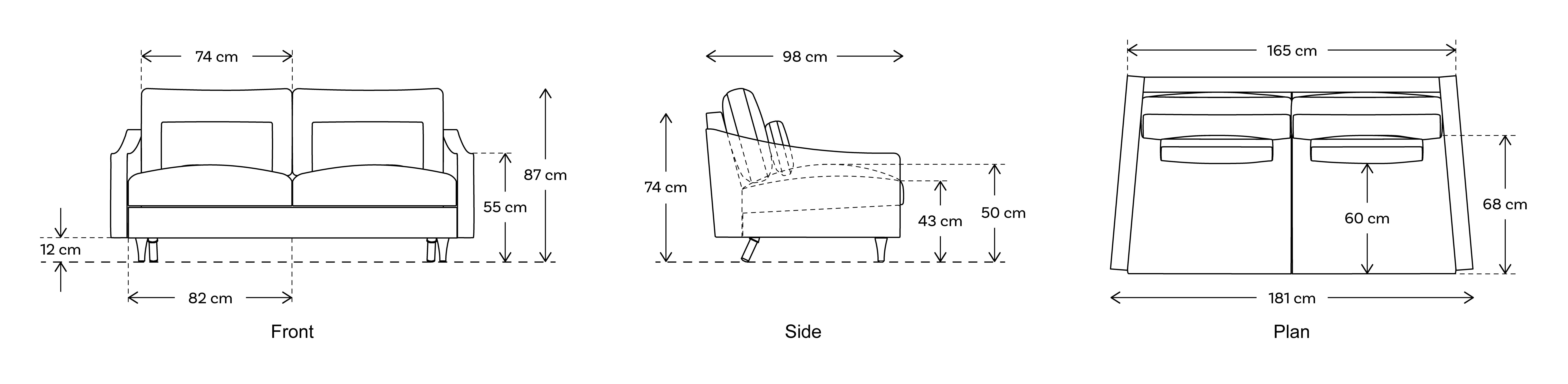 2 seater sofa dimensions