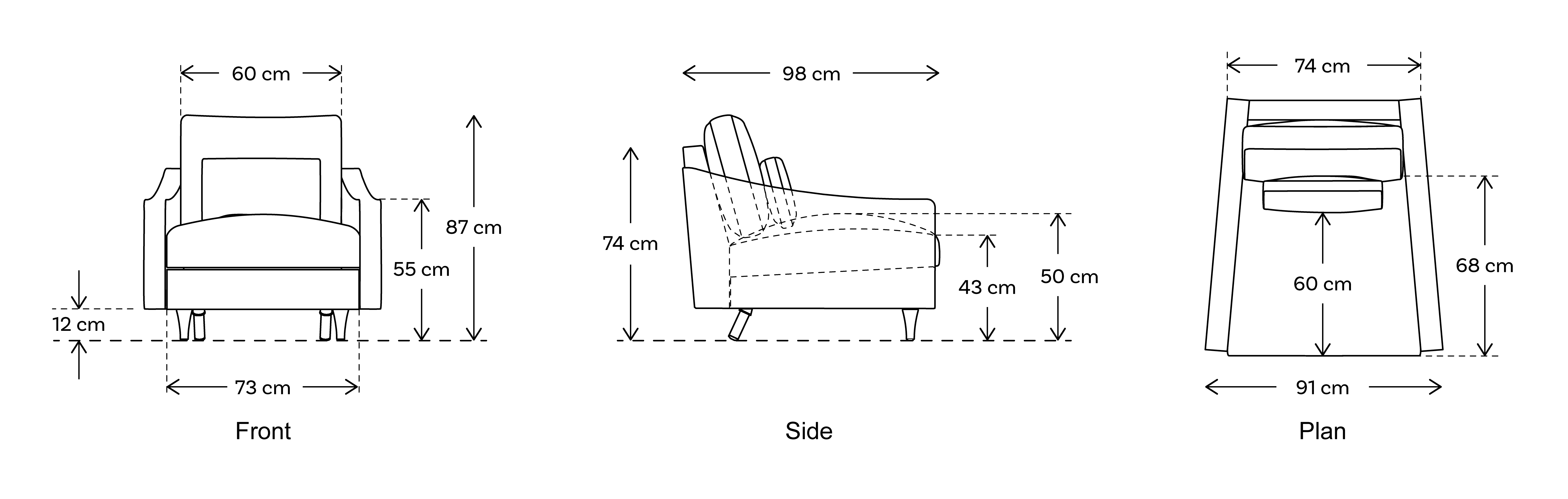 armchair sofa dimensions