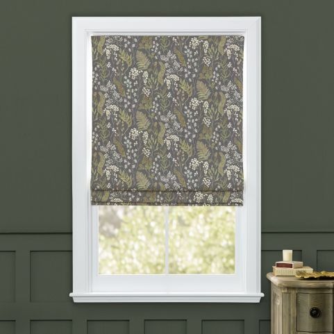 green floral blinds in window
