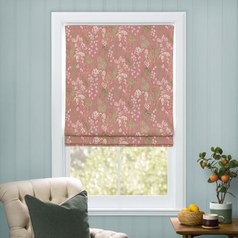 pink alieana blinds hung in window