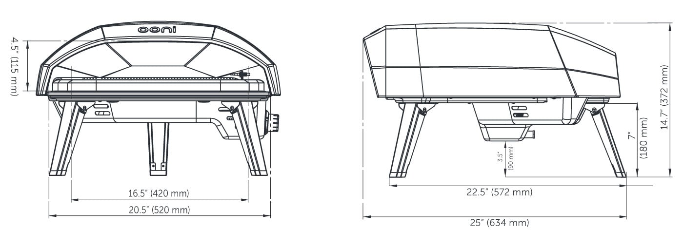 Dimensions and blueprint of Ooni Koda 16