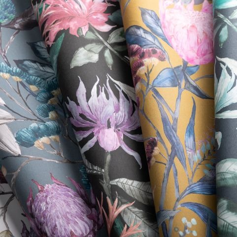 rolls of floral wallpaper samples