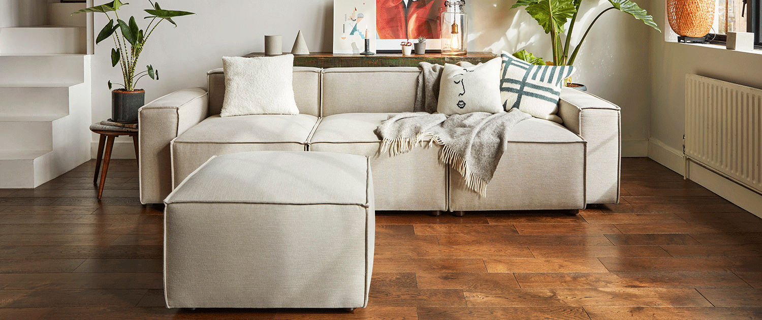 Model 03 3 Seater Chaise sofa in pumice linen