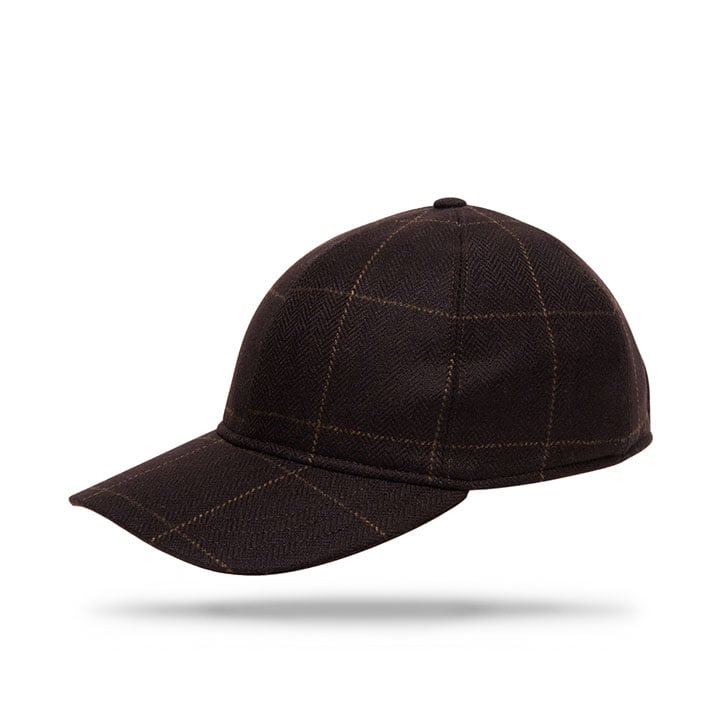 Cashmere Baseball Cap - Black Brown Windowpane