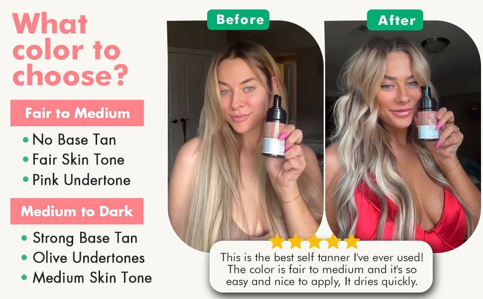 What color to choose? 
Fair to Medium: 
- No Base Tan
- Fair Skin Tone
- Pink Undertone
Medium to Dark
- Strong Base Tan
- Olive Undertones
- Medium Skin Tone
