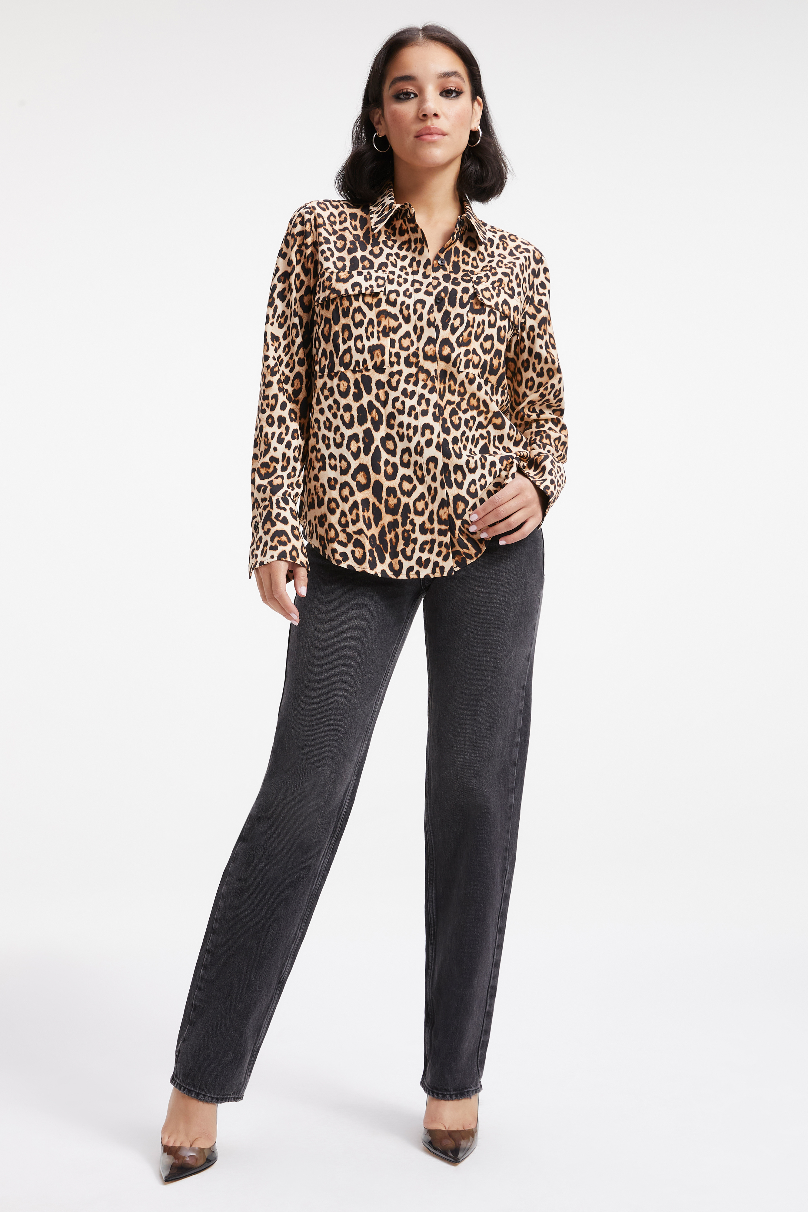 FLAP POCKET SHIRT in GOOD LEOPARD003 styled with our ALWAYS FITS GOOD CLASSIC in BLUE822, GOOD STRAIGHT in BLACK184,