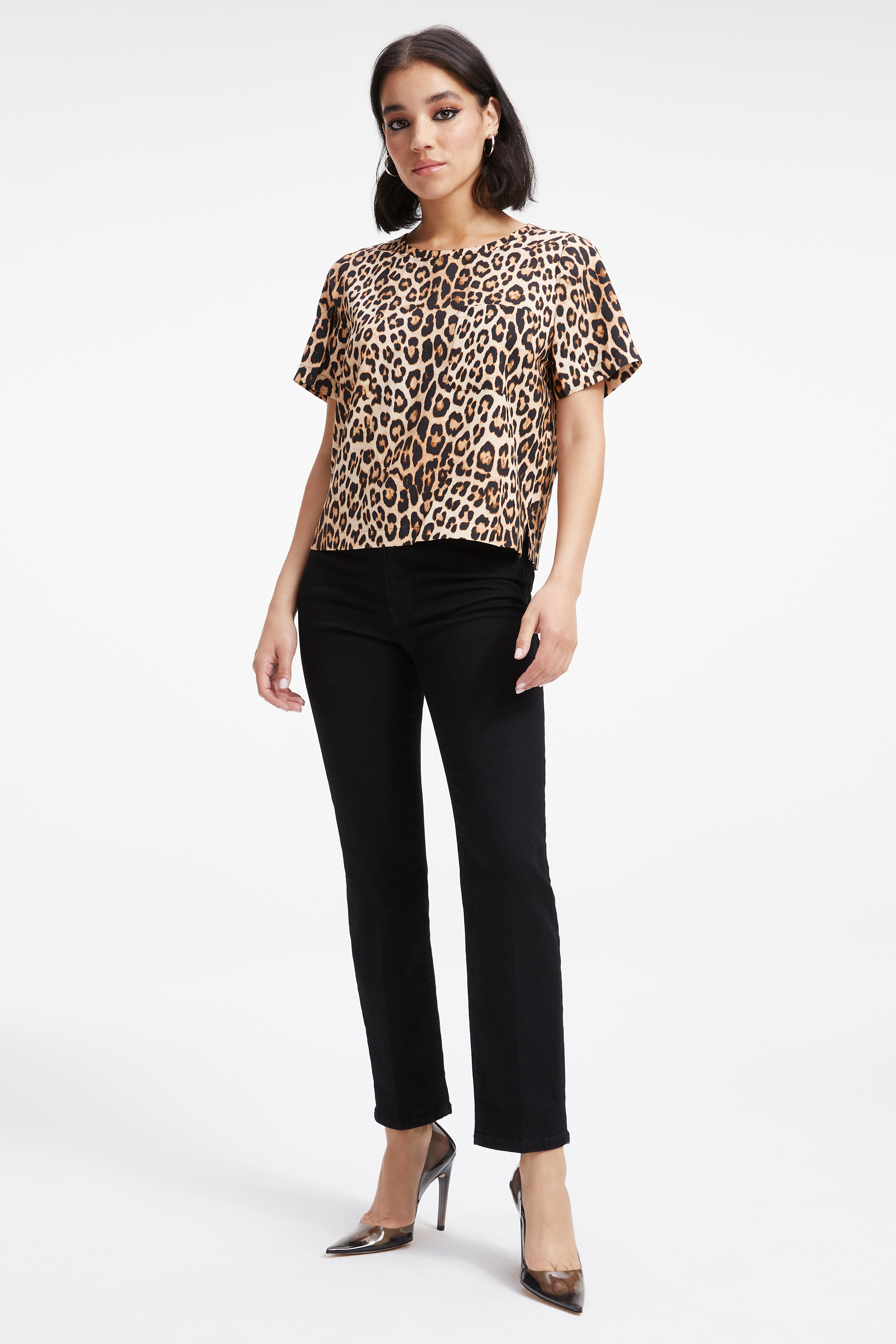 WOVEN POCKET TEE in GOOD LEOPARD003 styled with our GOOD STRAIGHT in BLACK184, ALWAYS FITS GOOD CLASSIC in BLACK165, or ALWAYS FITS GOOD CLASSIC in BLACK164