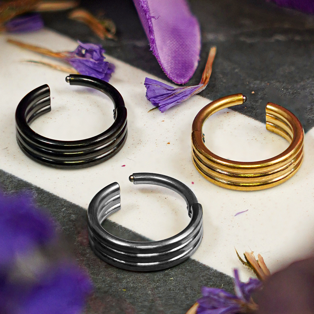 Titanium Hinged Triple Stacked Septum Ring