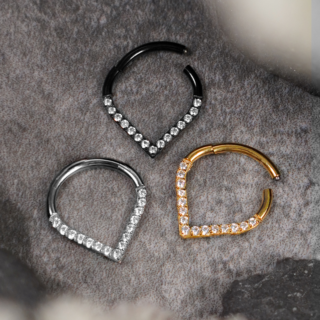  Titanscharnern -Tränenring -Septumring 1,2 mm in Schwarz mit klaren Edelsteinen