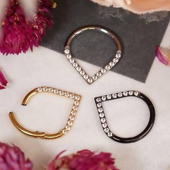 Titanium Hinged Teardrop Septum Ring 1.2mm with Clear Gems