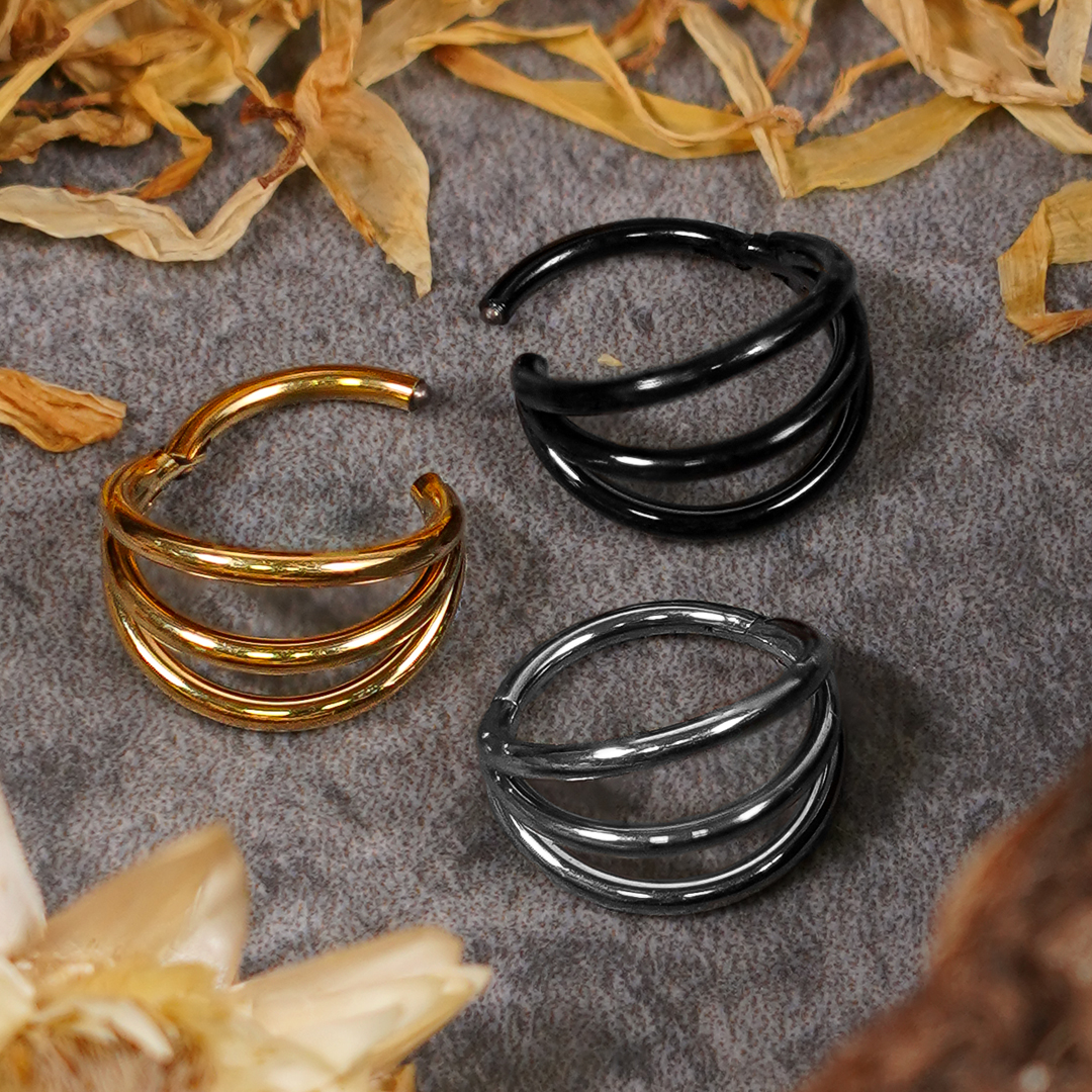 Titanium Hinged Open Stacked Septum Ring Titanium Hinged Open Stacked Septum Ring 1.2mm Gauge in Silver