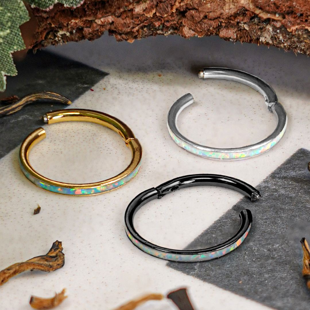 Titanium Hinged Opal Septum Ring