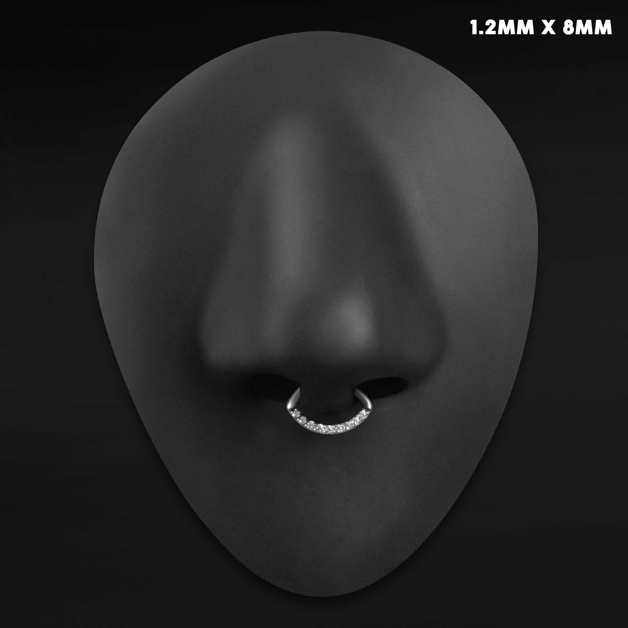  Oval Septum Clicker, Silver, Clear Jewelled, Titanium, 1.2mm