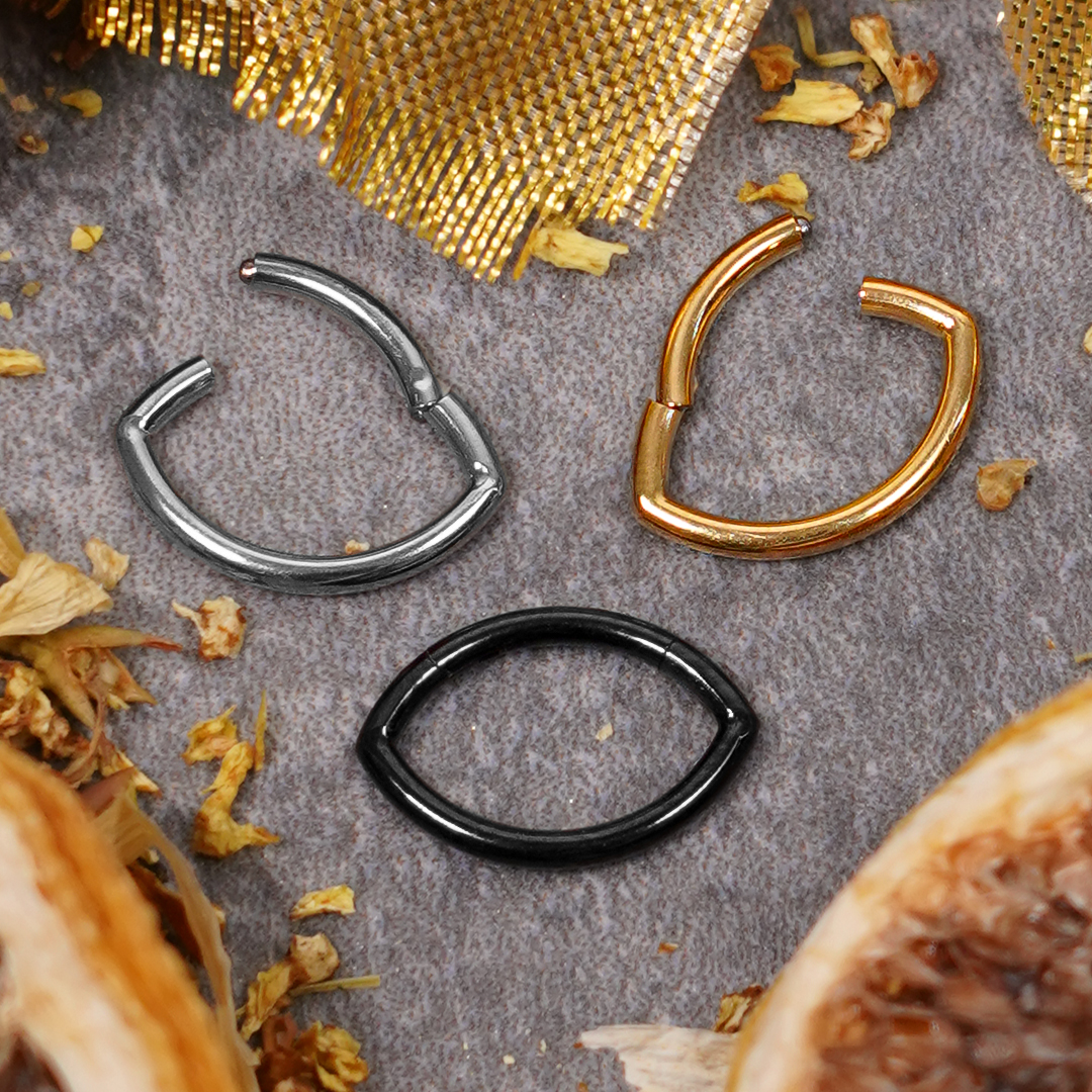 Titanium Marquise Hinged Septum Ring with Clear Gems Titanium Marquise Hinged Septum Ring 1.2mm Gauge in Silver with Clear Gems