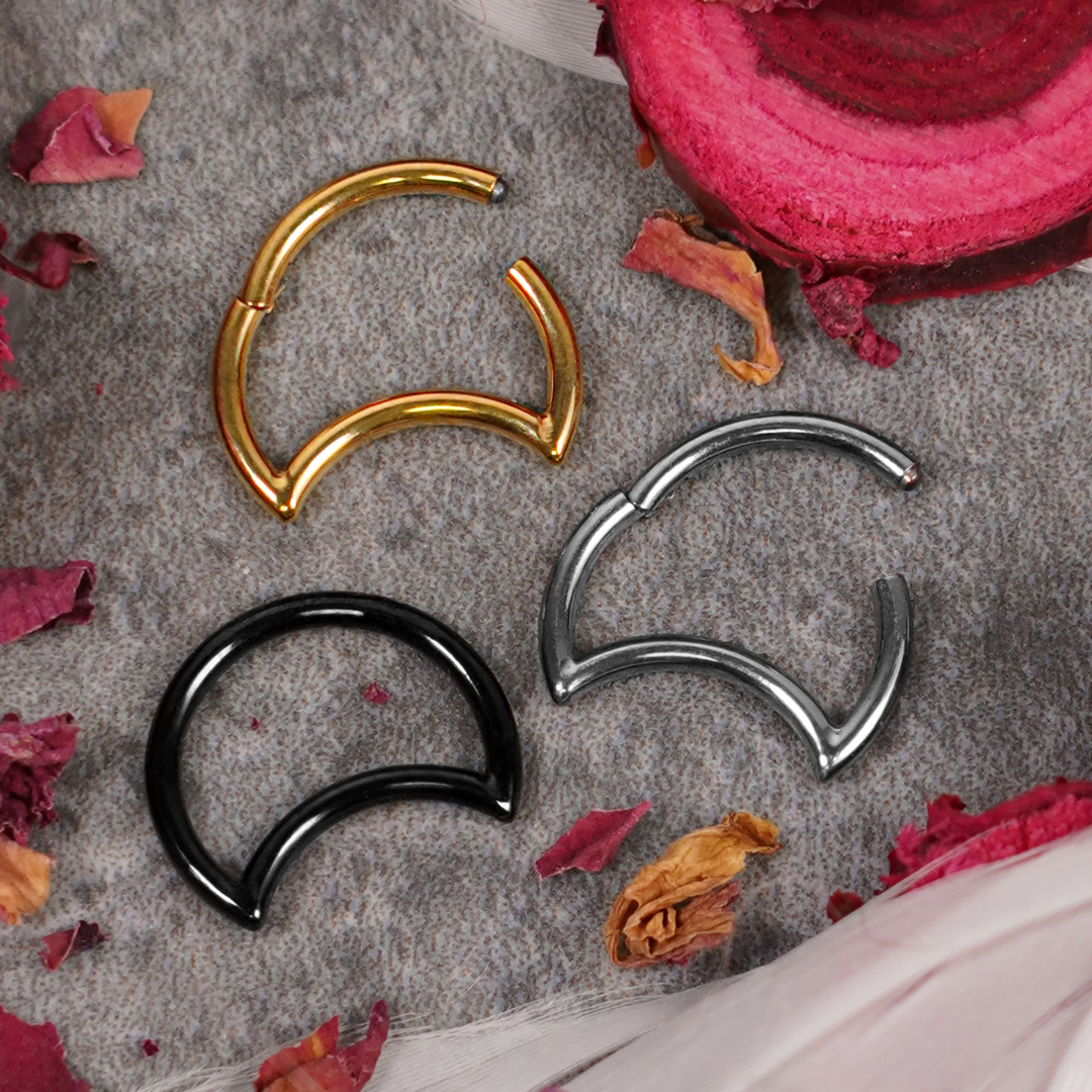 Titanium Crescent Moon Hinger Septum Ring Titanium Crescent Moon Hinged Septum Ring 1.2mm Gauge in Silver