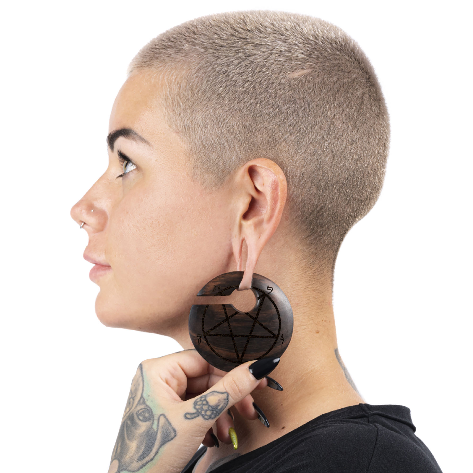 Pentagram - Ebony Offset Keyhole Wooden Ear Weights (Pair)