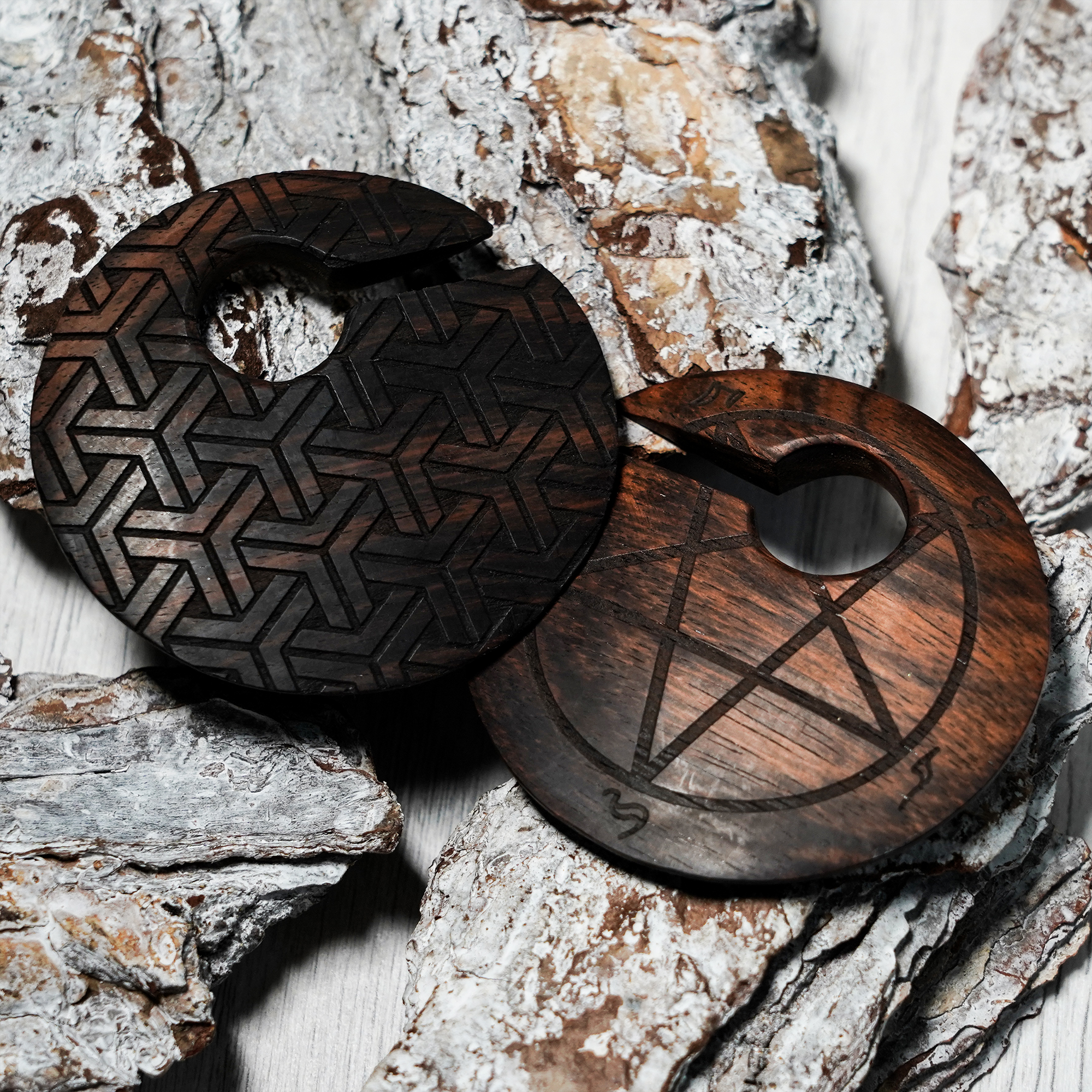  Pentagram - Ebony Offset Keyhole Wooden Ear Weights (Pair)
