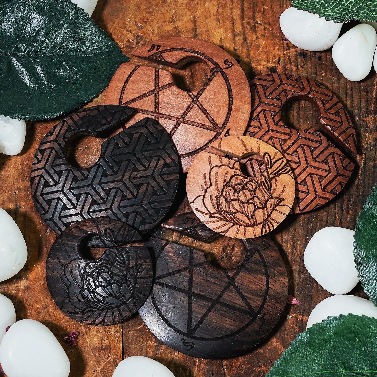  Pentagram - Ebony Offset Keyhole Wooden Ear Weights (Pair)