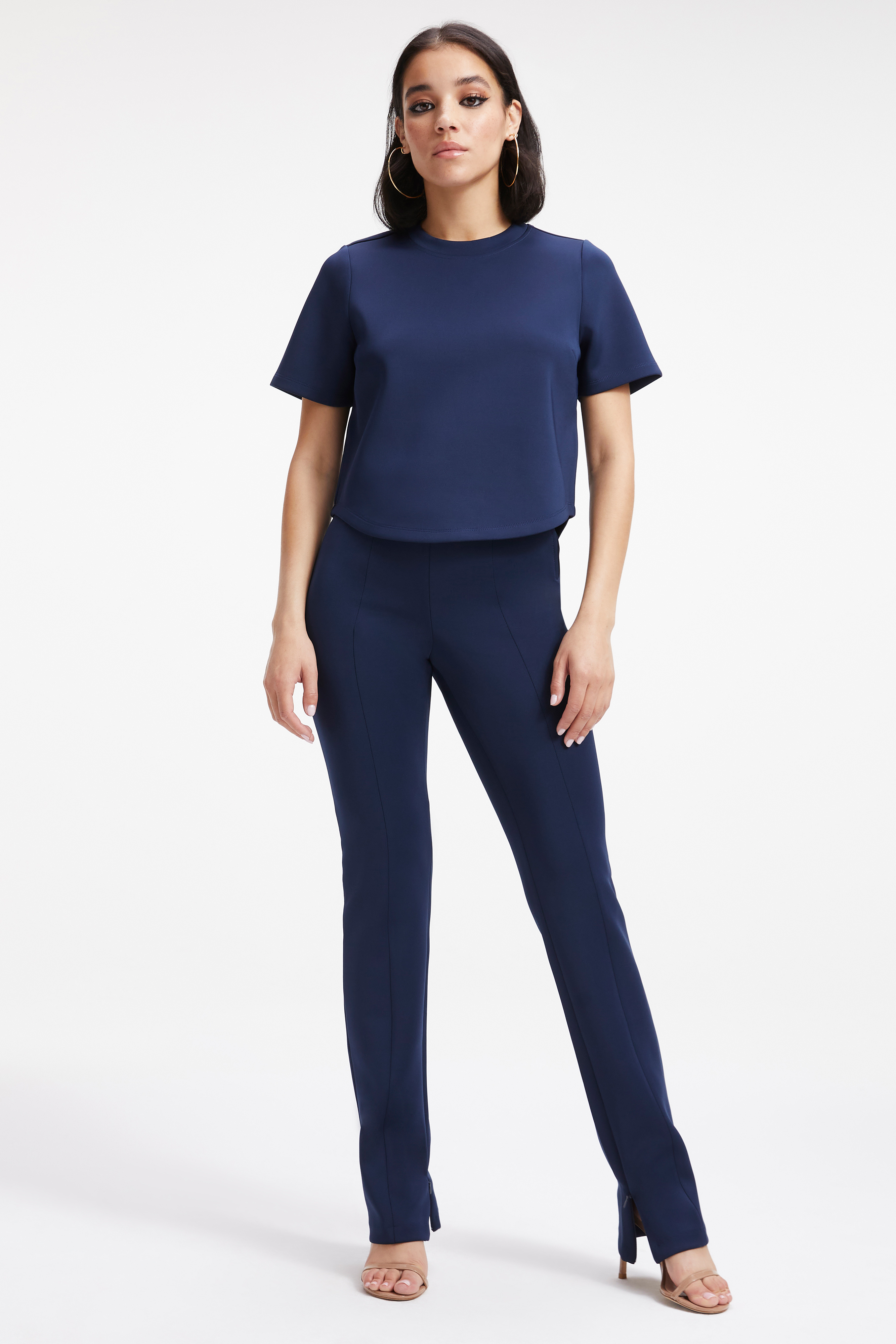 SCUBA CROP TEE in NAVY001 styled with our SCUBA DRAWSTRING SHORT in NAVY001, or SCUBA FITTED BLAZER in NAVY001