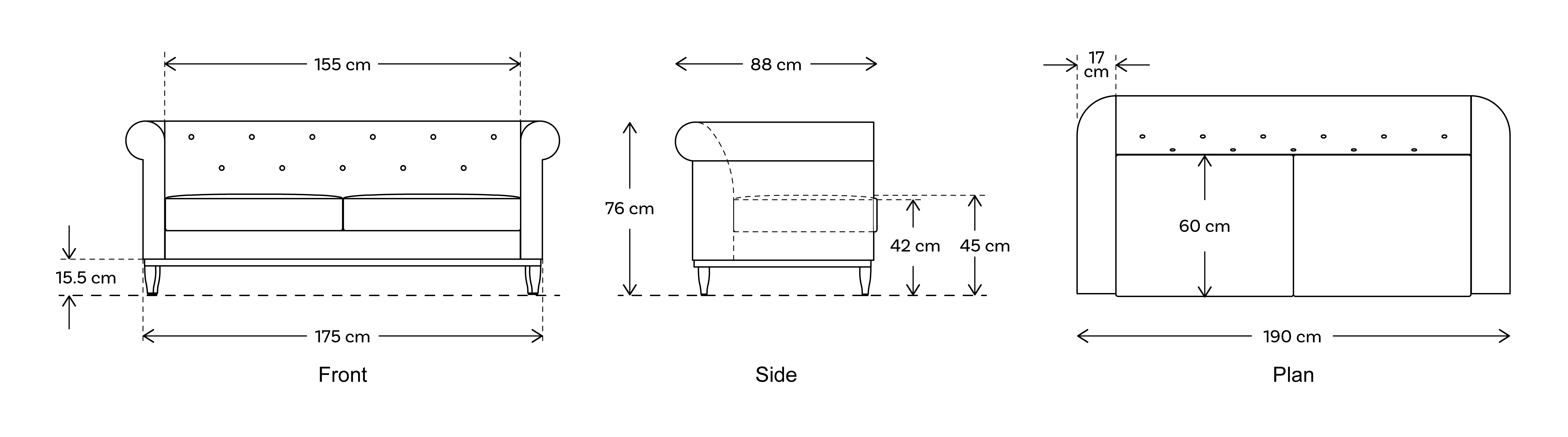 2 seater sofa dimensions