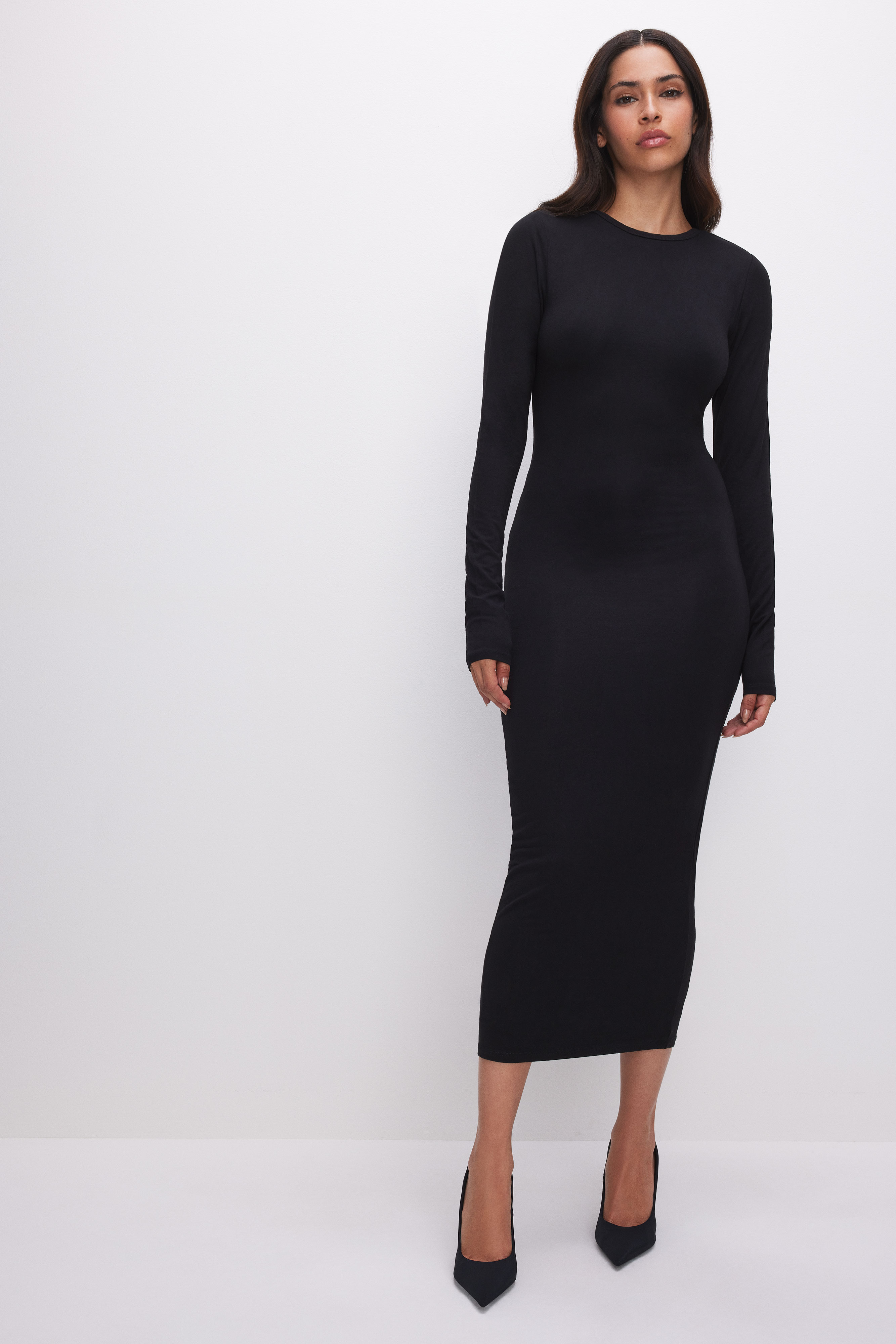 Styled with STRETCH JERSEY LONG SLEEVE MIDI DRESS | BLACK001