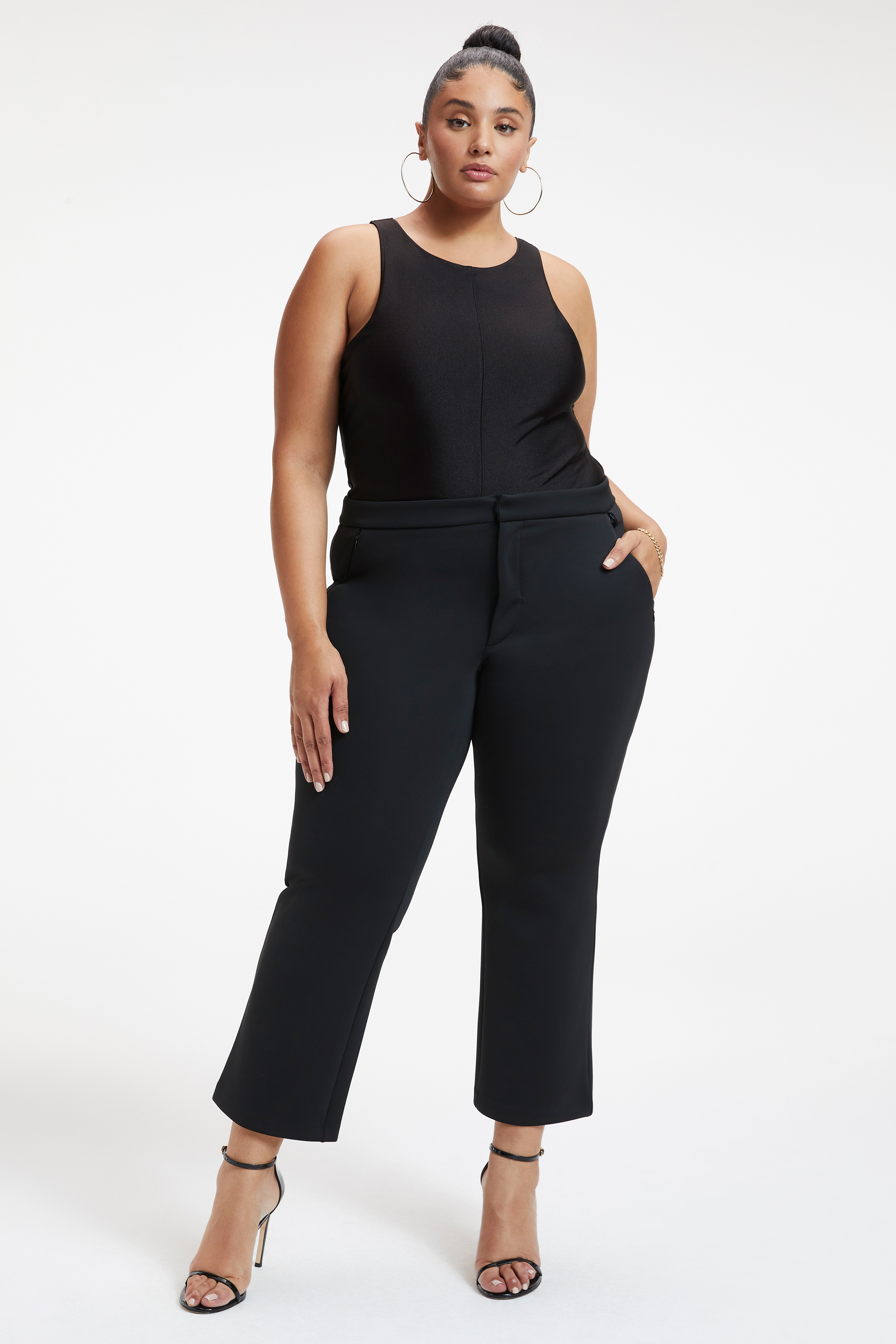 COMPRESSION SHINE BODYSUIT in BLACK001 styled with our or SHINE COMPRESSION GOOD WAIST STRAIGHT in BLACK001