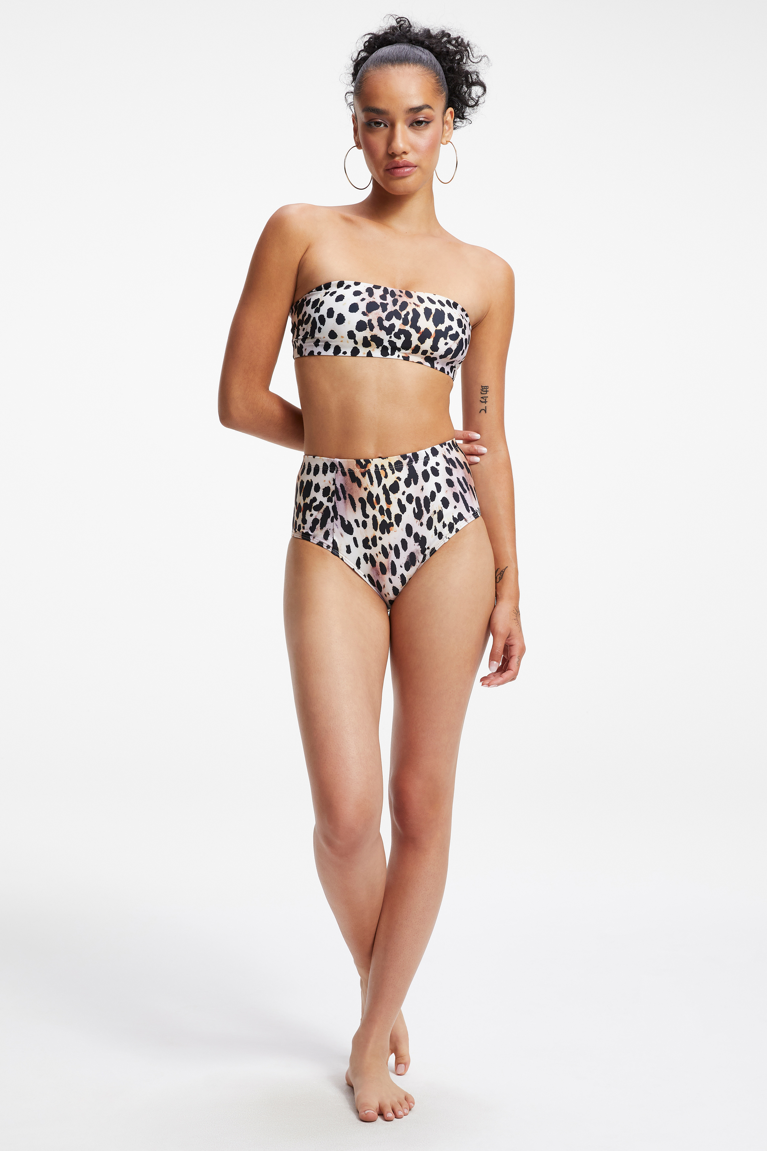 SATIN BETTER BAND TOP in ROSE CHEETAH001 styled with our SATIN GOOD WAIST CHEEKY BOTTOM in ROSE CHEETAH001