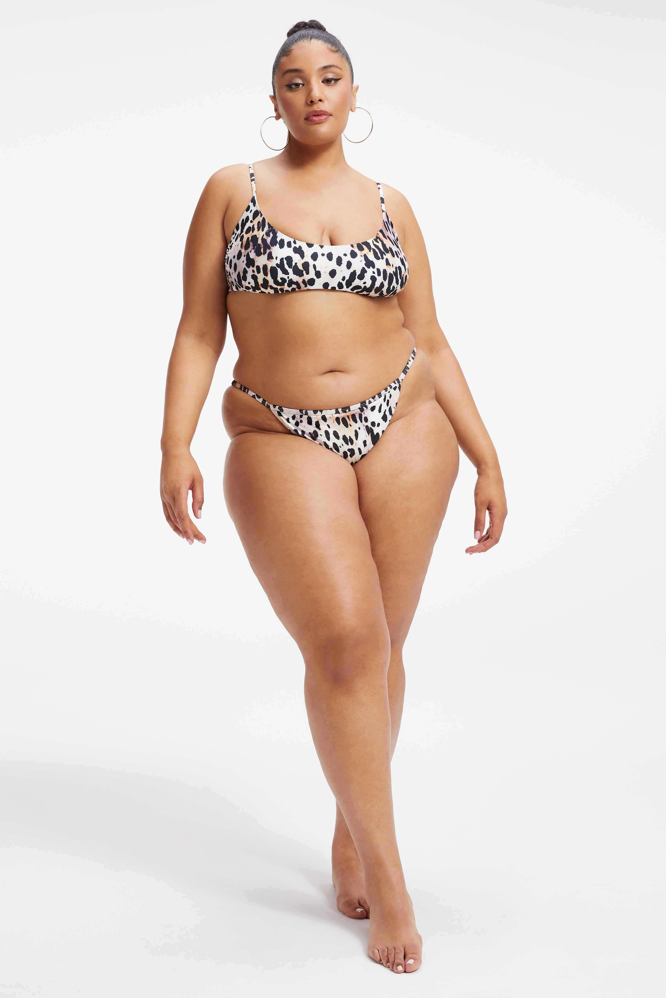 SATIN KHLOÉ TOP in ROSE CHEETAH001 styled with our SATIN PERFECT FIT BOTTOM in ROSE CHEETAH001, SATIN BETTER BIKINI BOTTOM in ROSE CHEETAH001, or SATIN SWIM BRIEF in ROSE CHEETAH001