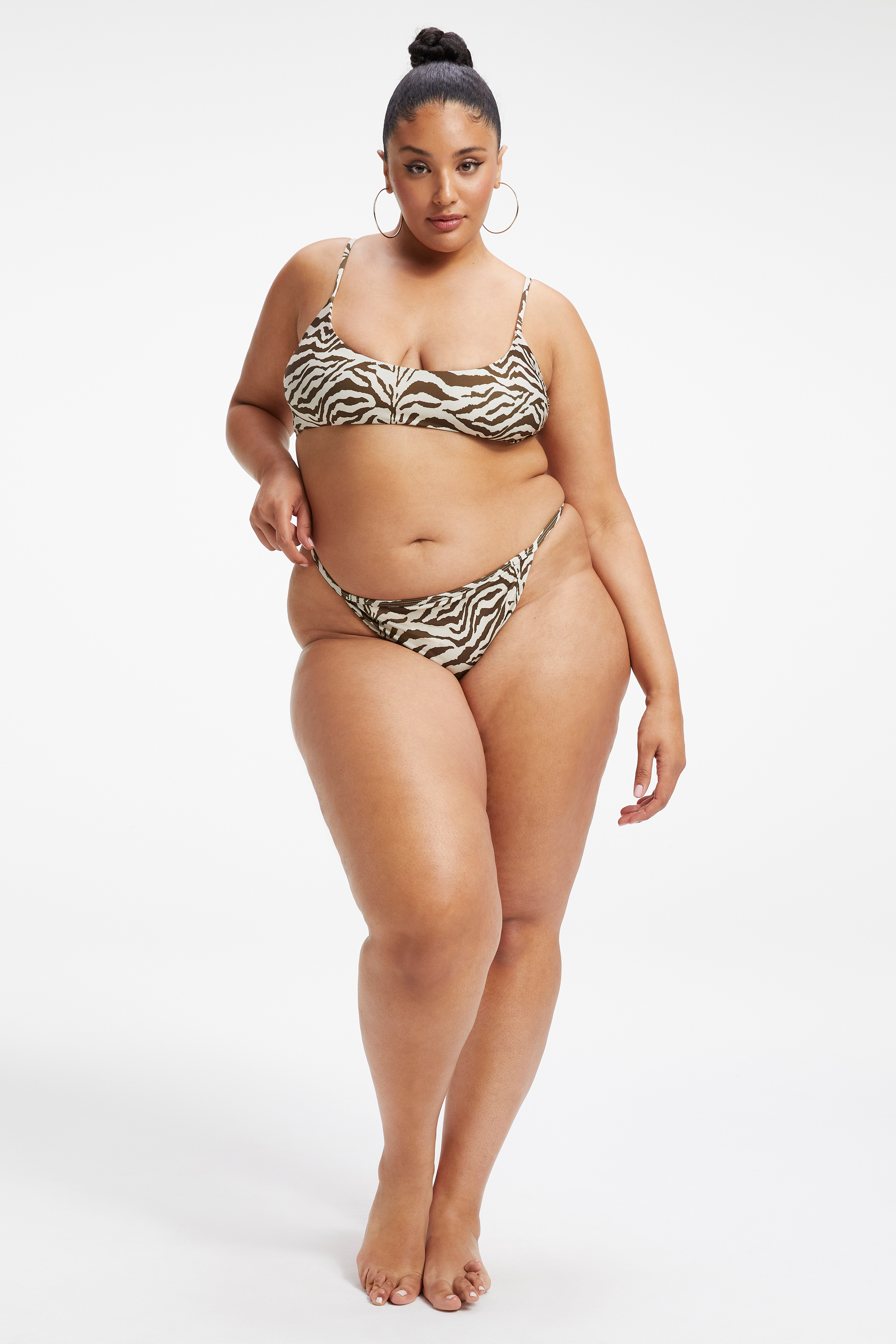 SATIN KHLOÉ TOP in ZEBRA001 styled with our SATIN PERFECT FIT BOTTOM in ZEBRA001, SATIN SWIM BRIEF in ZEBRA001, or SATIN GOOD WAIST CHEEKY BOTTOM in ZEBRA001