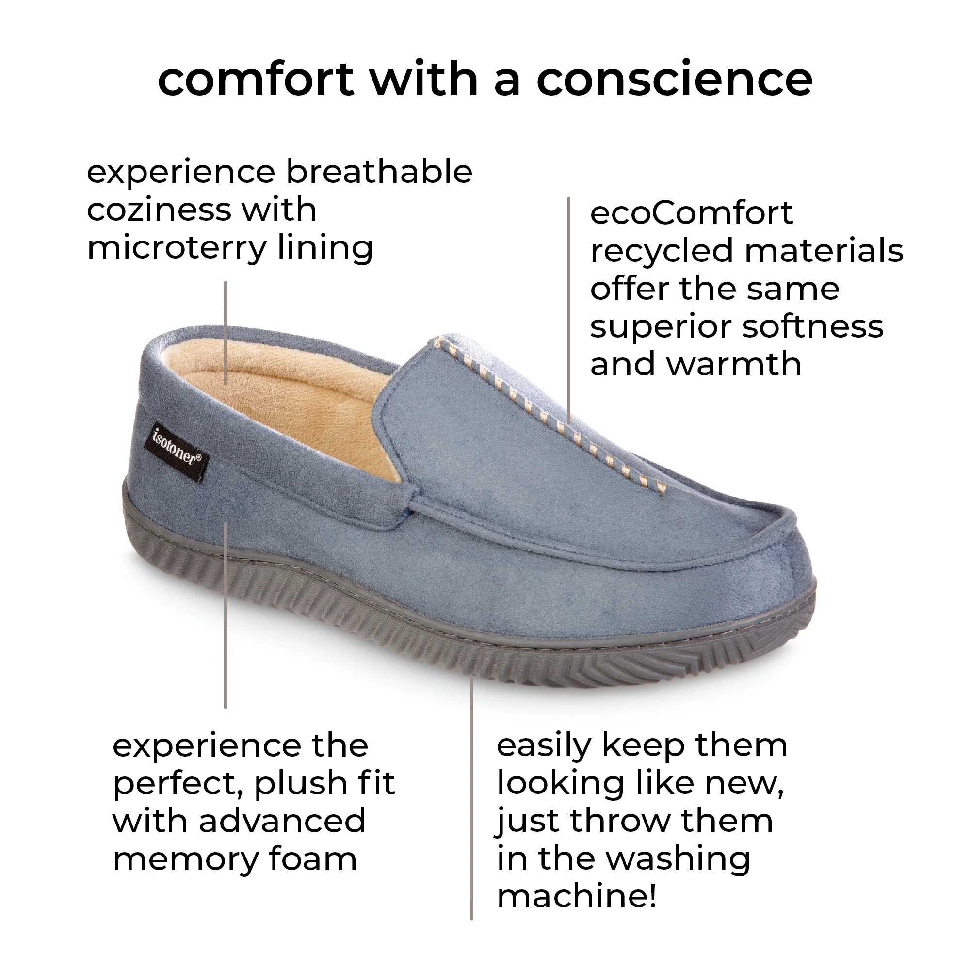 Men s Advanced Memory Foam Microsuede Liam Moccasin Slippers Isotoner USA