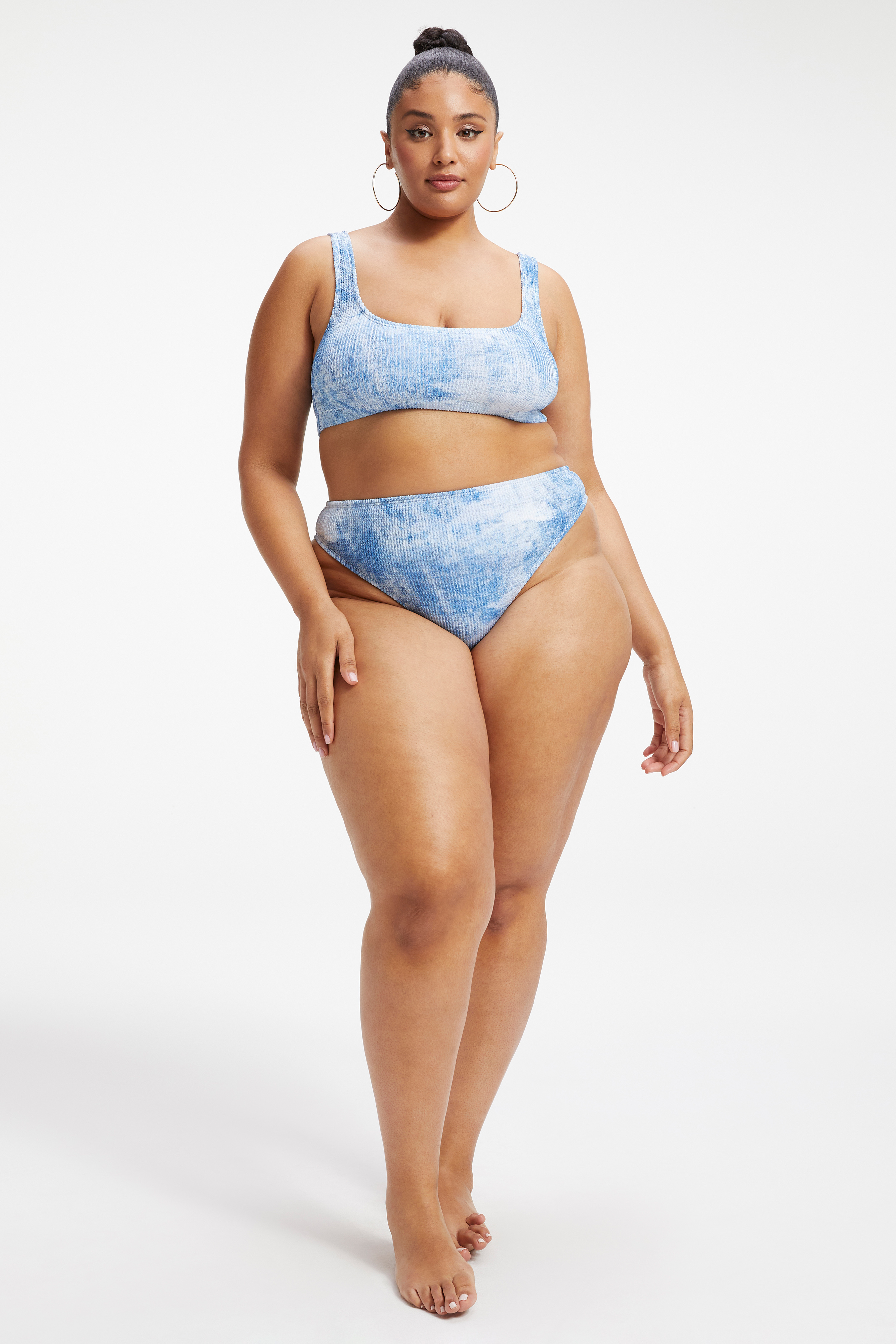 ALWAYS FITS SCOOP BIKINI TOP in INDIGO TIE DYE002 styled with our ALWAYS FITS GOOD WAIST CHEEKY BOTTOM in INDIGO TIE DYE002, or ALWAYS FITS BETTER BIKINI BOTTOM in INDIGO TIE DYE002